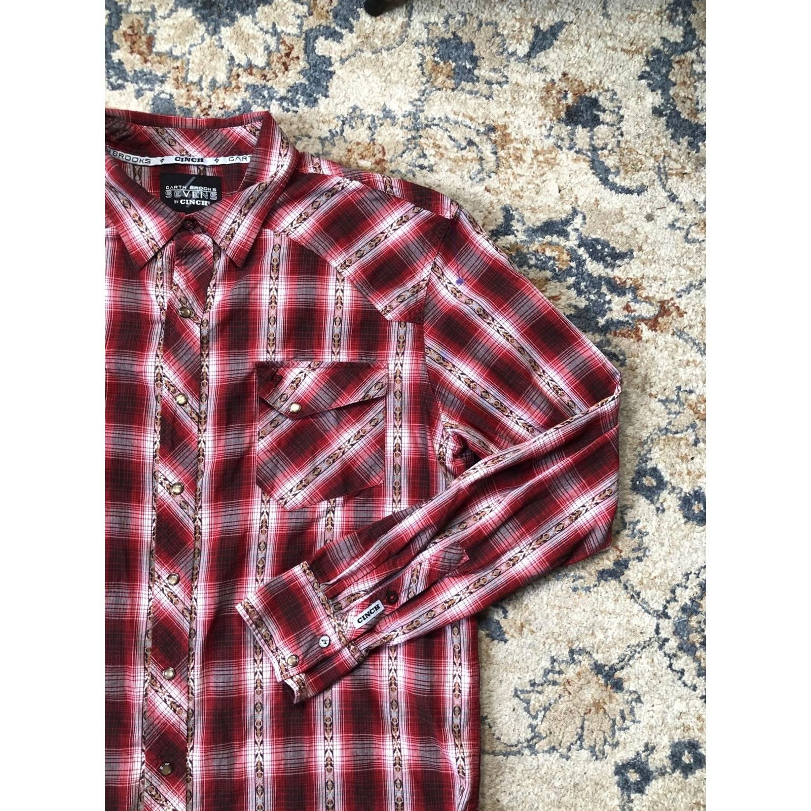 Brooks VINTAGE Garth Brooks Sevens Cinch Shirt Mens XL Plaid Western Pearl Snap Red Size US XL / EU 56 / 4 - 4 Thumbnail