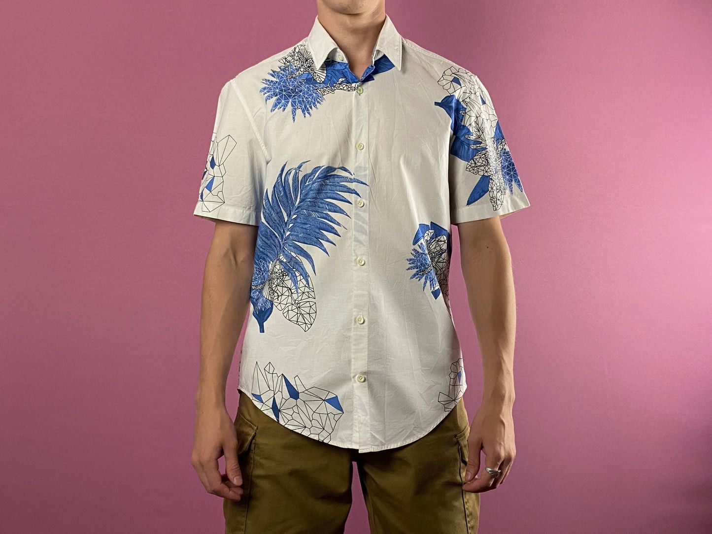 Hugo Boss × Vintage Hugo Boss Vintage Men's Floral Abstract Slim Fit Shirt Size US M / EU 48-50 / 2 - 3 Thumbnail