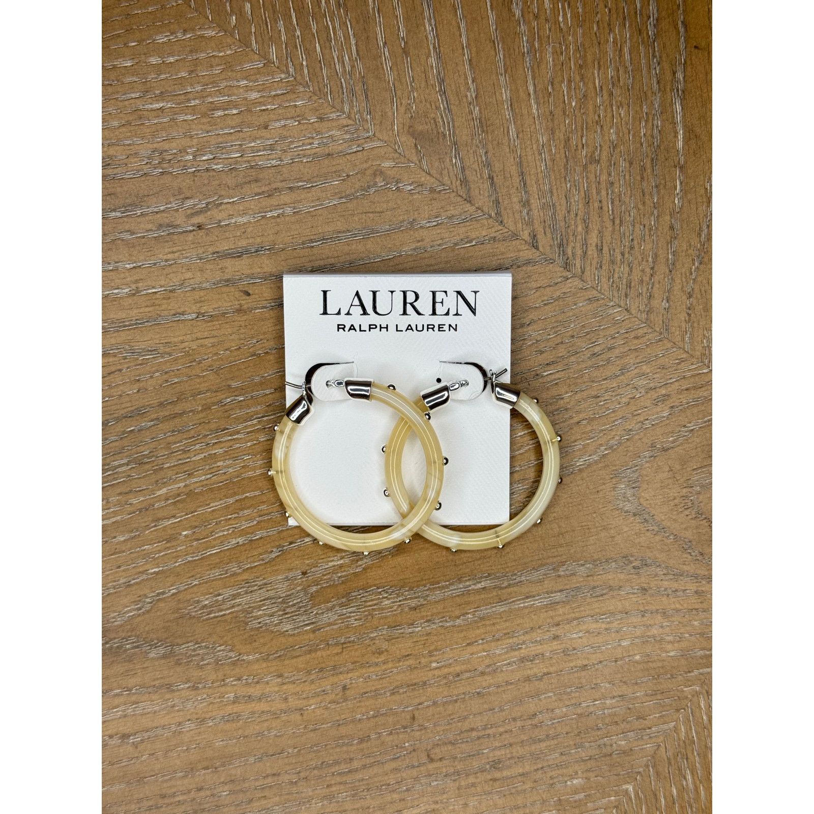 Ralph Lauren Lauren Ralph Lauren Cream Resin Studded Hoop Earrings Silver Size ONE SIZE - 3 Thumbnail