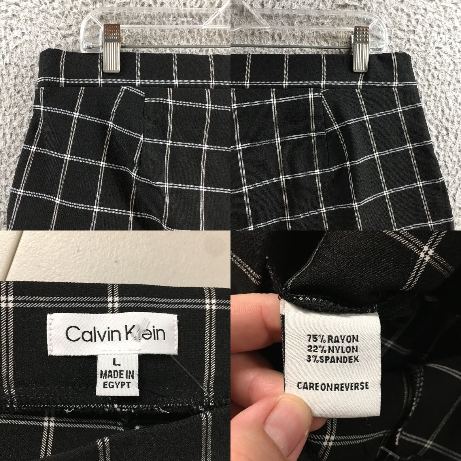 Calvin Klein Calvin Klein Pants L Black White Plaid Hi-Rise Pull On Cropped Side Pocket Women Size 36" / US 14 / IT 50 - 9 Thumbnail