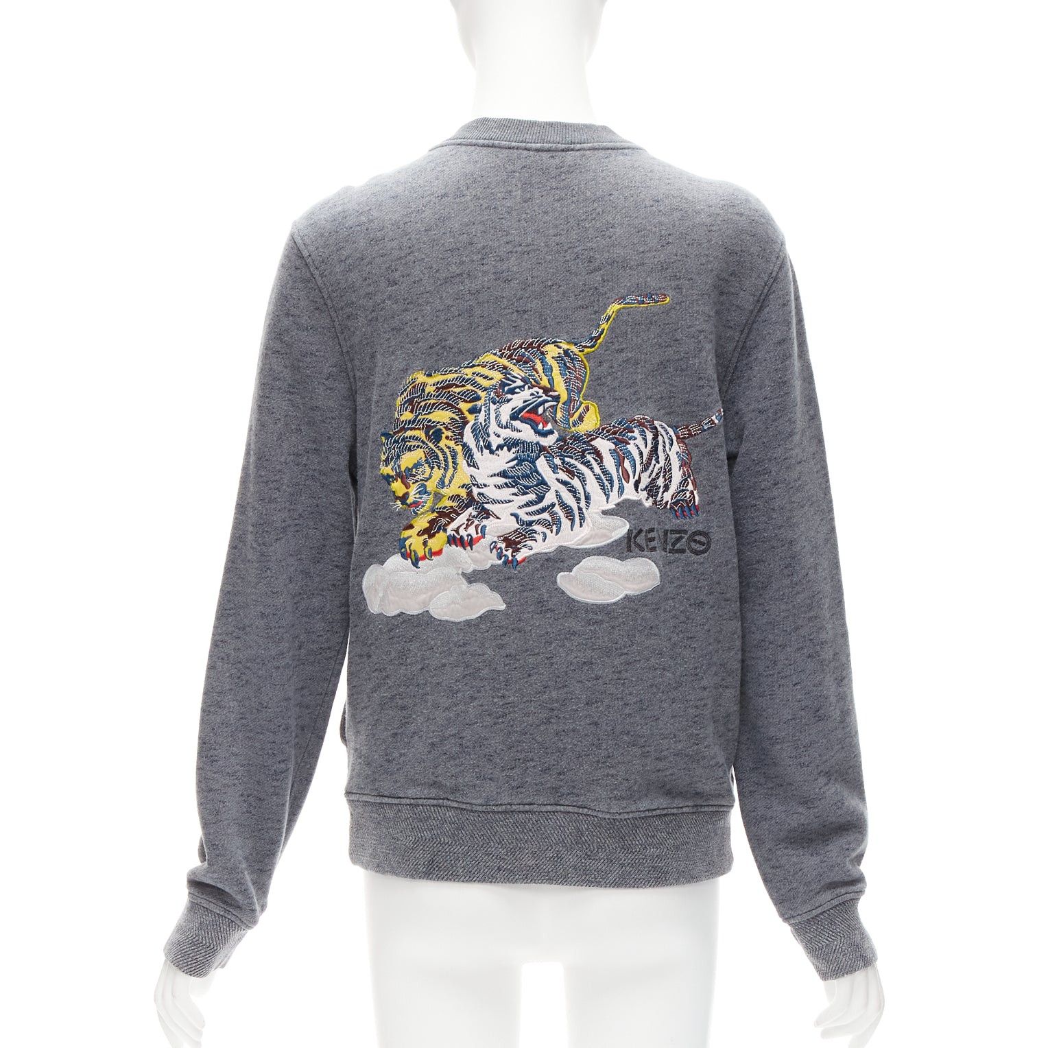 image of Kenzo Yellow Oriental Tiger Embroidery Back Grey Cotton Bomber Jacket M, Women's (Size Medium)