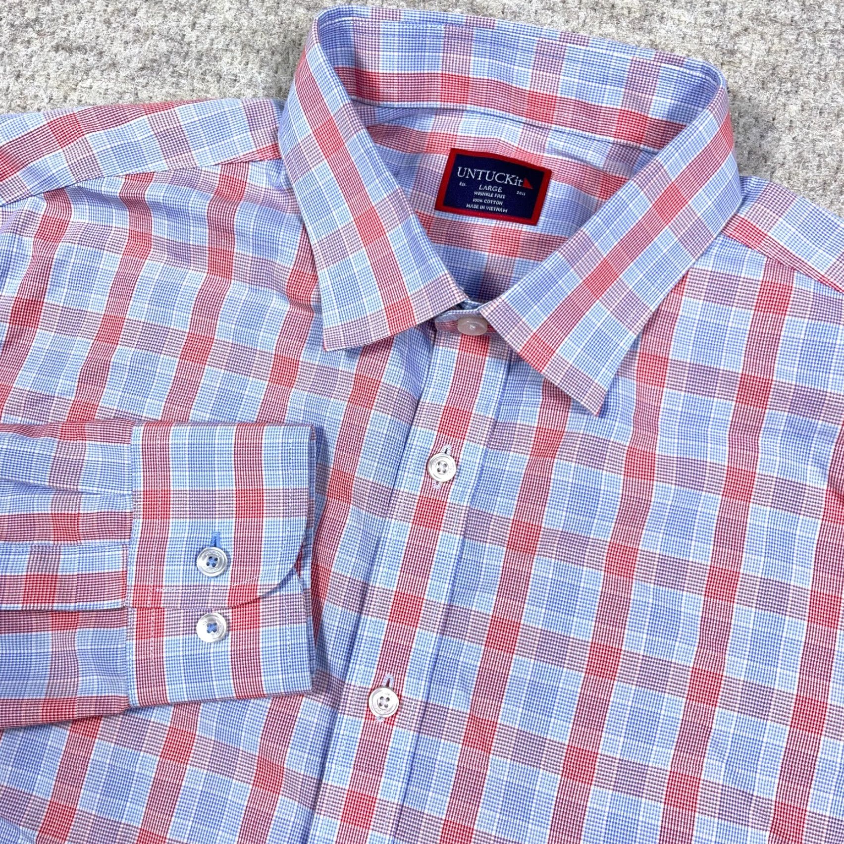 UNTUCKit UNTUCKit Shirt Men L Blue Plaid Button-Up Dress Casual Poplin Cotton Shirt Size US L / EU 52-54 / 3 - 2 Thumbnail
