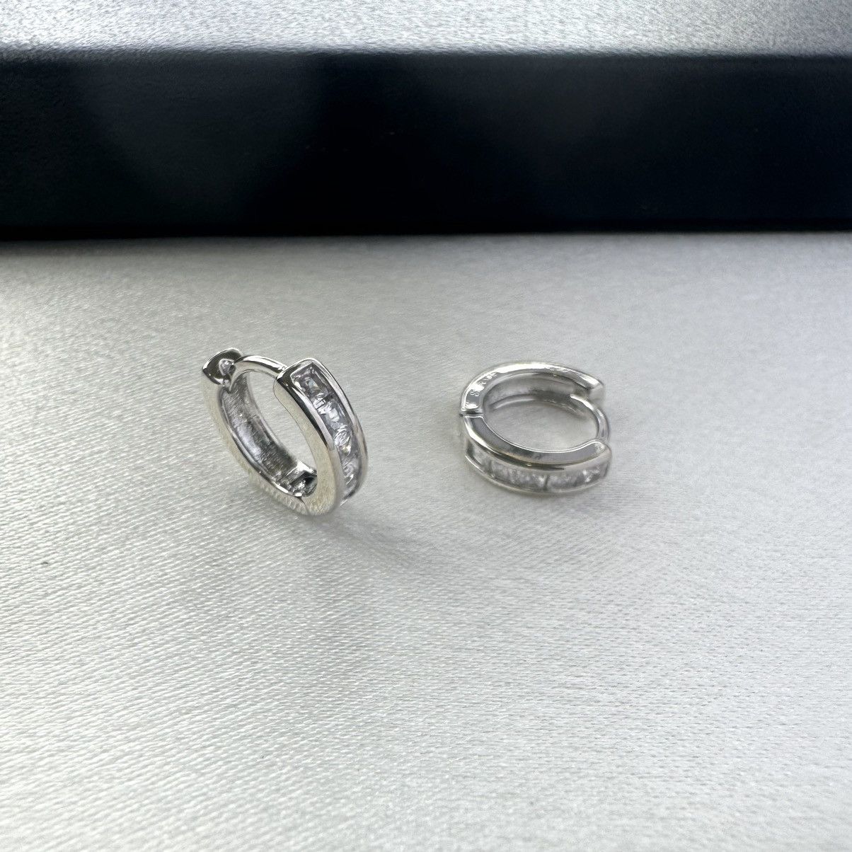 Designer 12mm CZ Small Silver Hoop Earrings for Women Men Size ONE SIZE - 1 Thumbnail