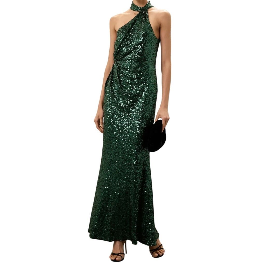 Badgley Mischka Badgley Mischka Halter Neck Sequin Gown in Green, Size US 12 Size XL / US 12-14 / IT 48-50 - 2 Thumbnail