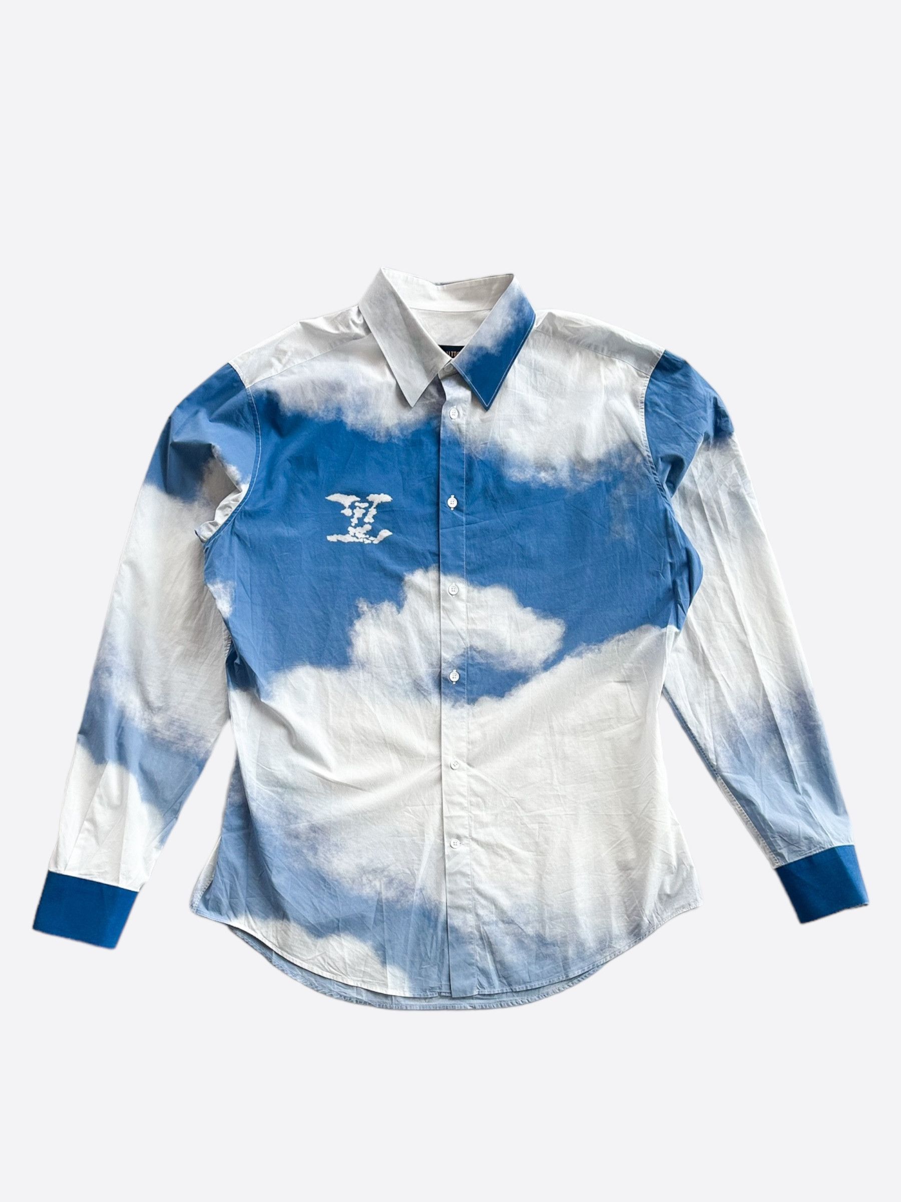 image of Louis Vuitton Blue & White Cloud Logo Button Up, Men's (Size 2XL)