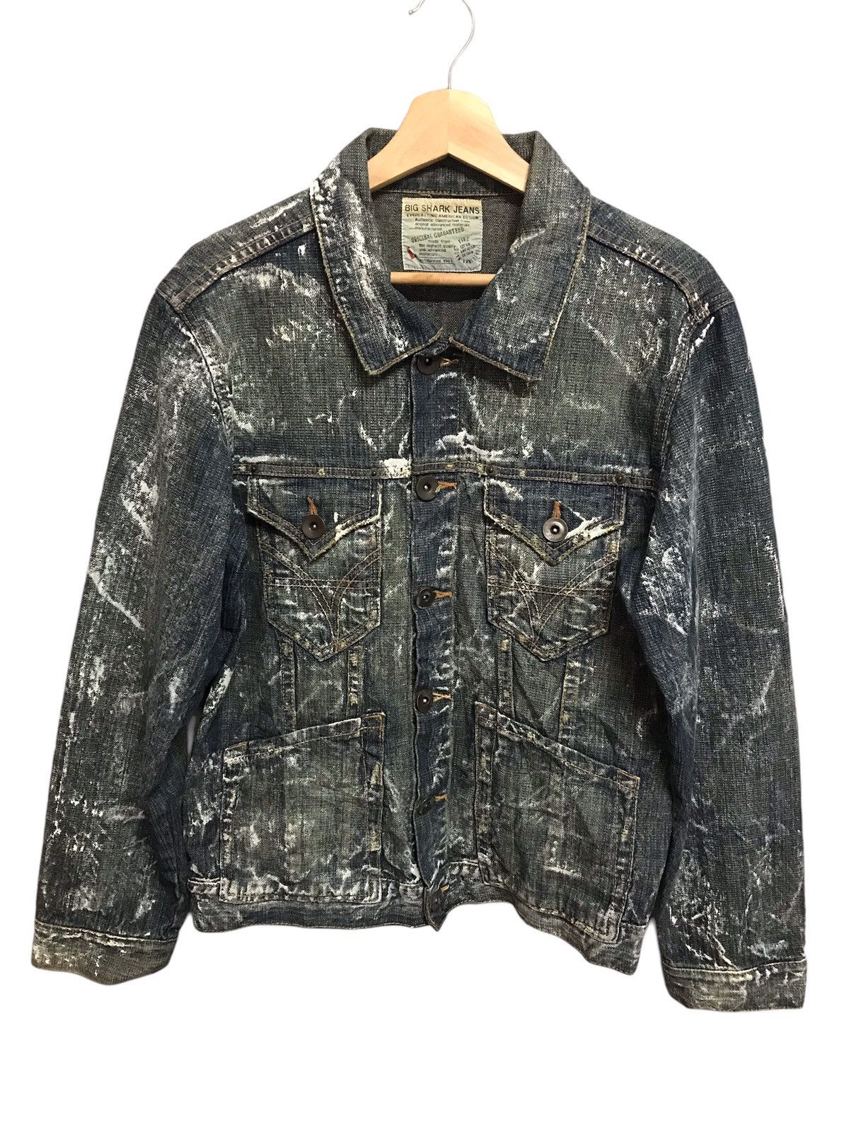 image of Big Shark Jeans Painted Art Denim Jacket in Indigo, Men's (Size Large)