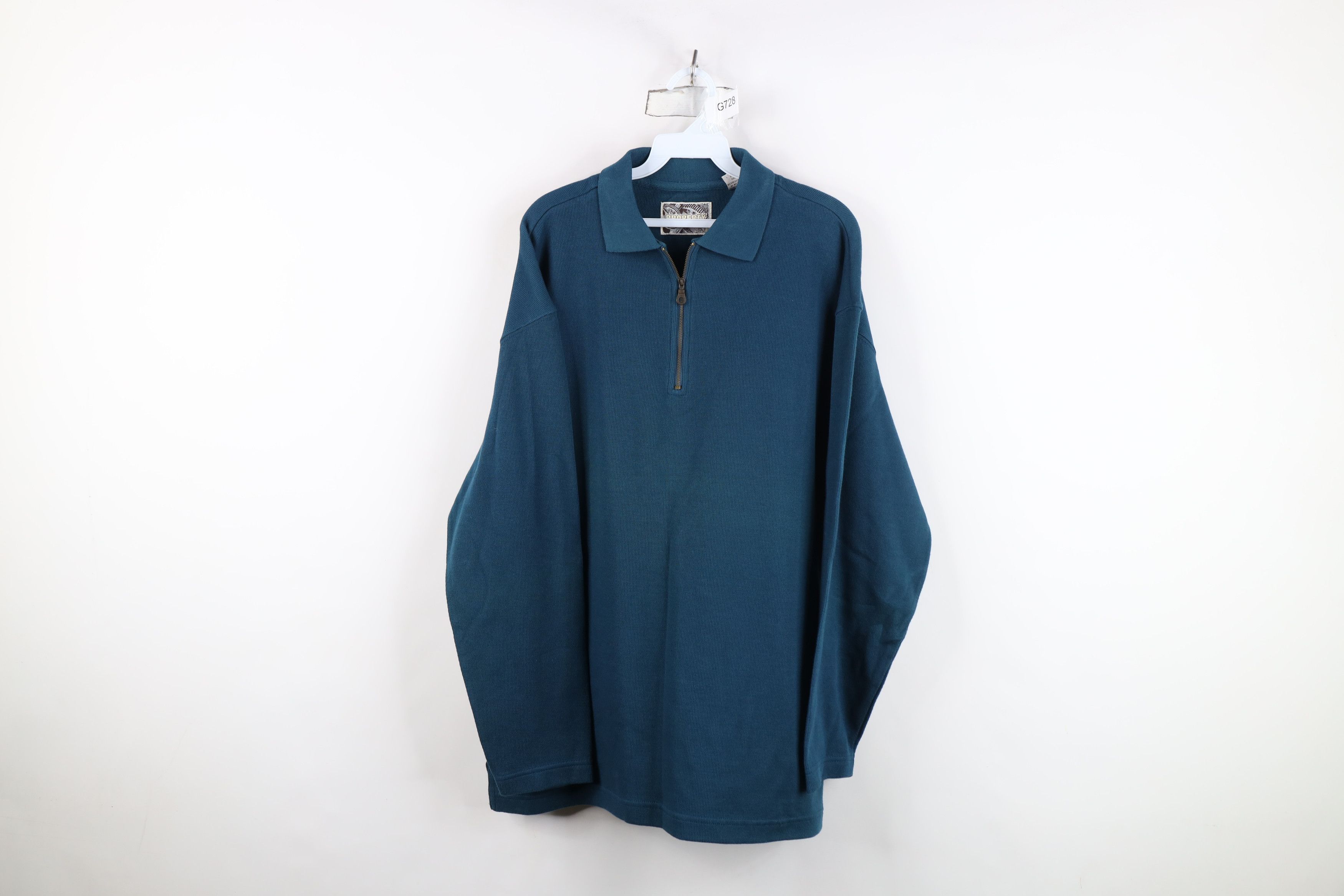Vintage Vintage 90s Streetwear Blank Heavy Ribbed Knit Half Zip Polo Size US M / EU 48-50 / 2 - 1 Thumbnail