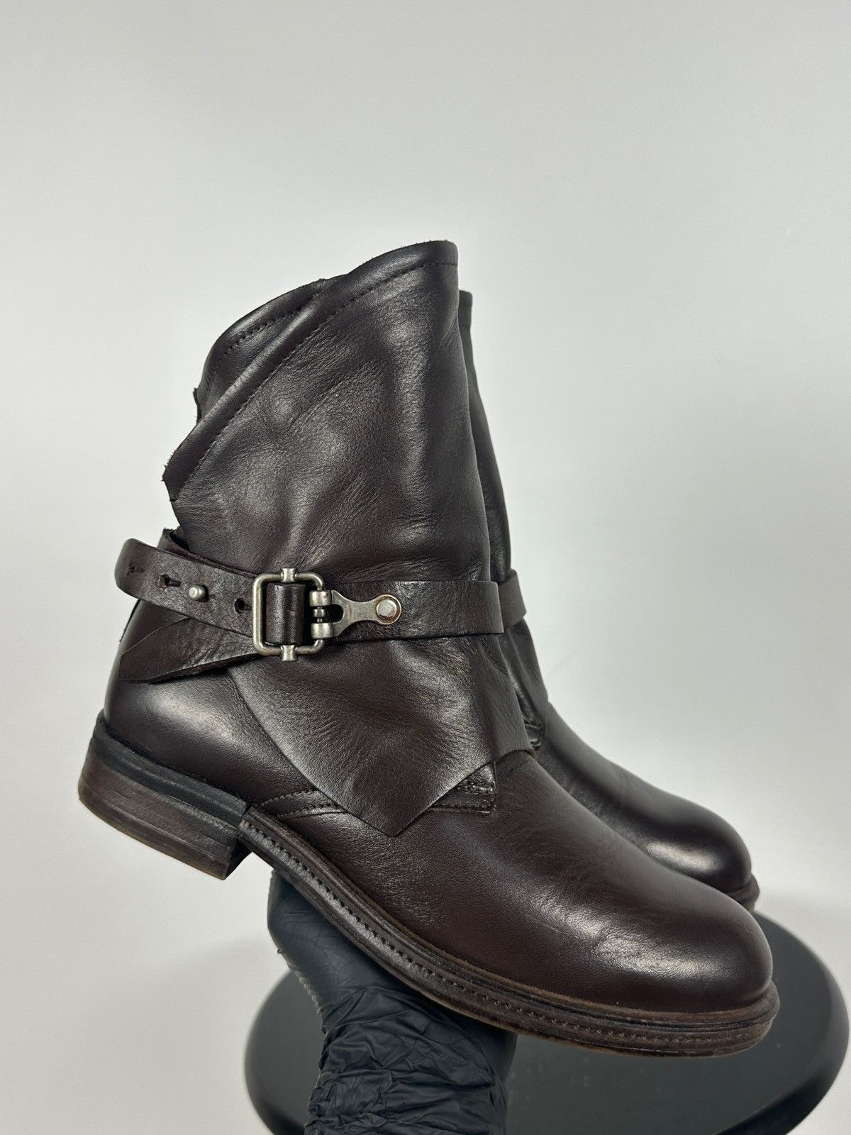 A.S.98 A.S.98. Airstep Brown Leather Biker Buckle Strap Ankle Boots Size US 8 / IT 38 - 2 Thumbnail