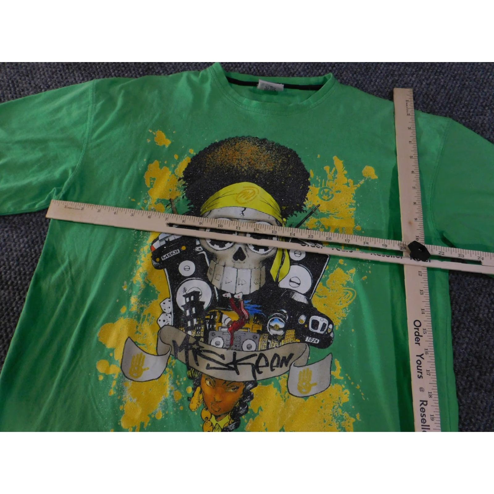 Vintage Miskeen Originals Shirt Mens 2XL Green Skull Graphic Paint Splatter Tee Afro Size US XXL / EU 58 / 5 - 5 Thumbnail