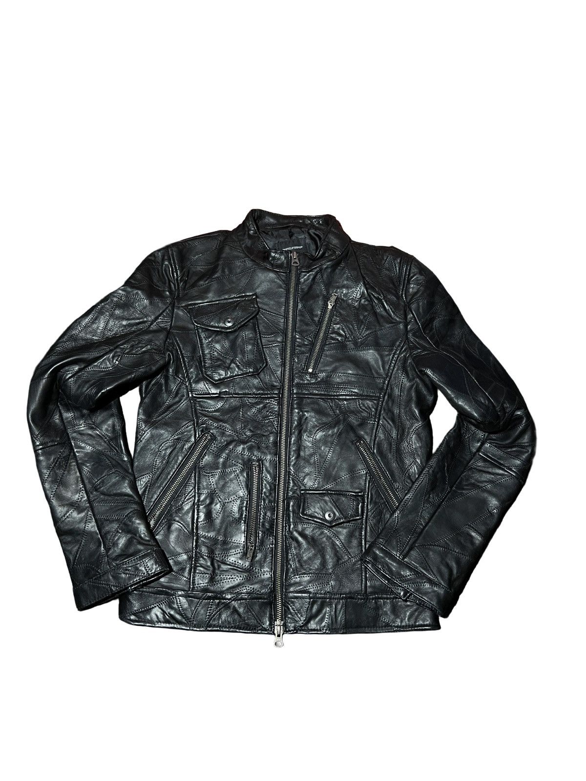 rattle trap patchwork leather sheep skin jacket