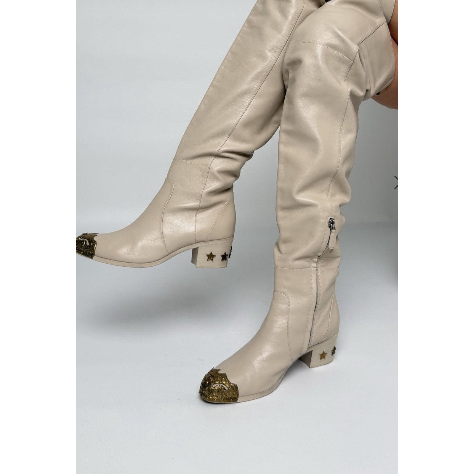 Chanel Chanel Beige Leather Paris Dallas Thigh High Boots Sz. 40 Size US 9 / IT 39 - 1 Thumbnail