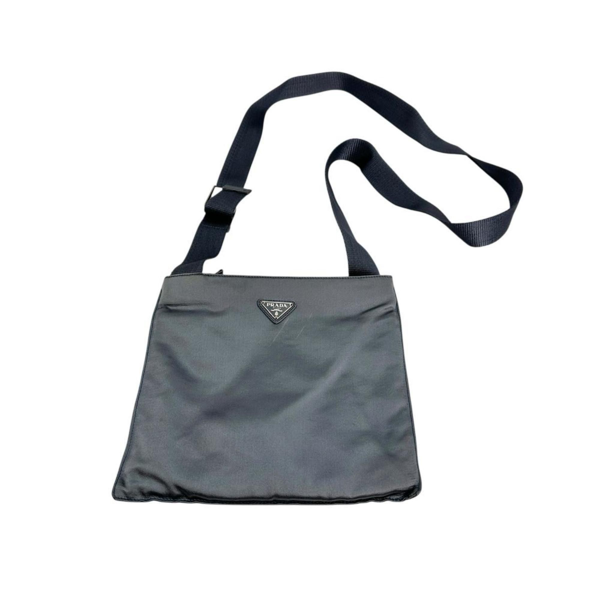 Prada PRADA Shoulder Bag Pochette Triangle Logo Silk Satin Light Gray Size ONE SIZE - 1 Thumbnail