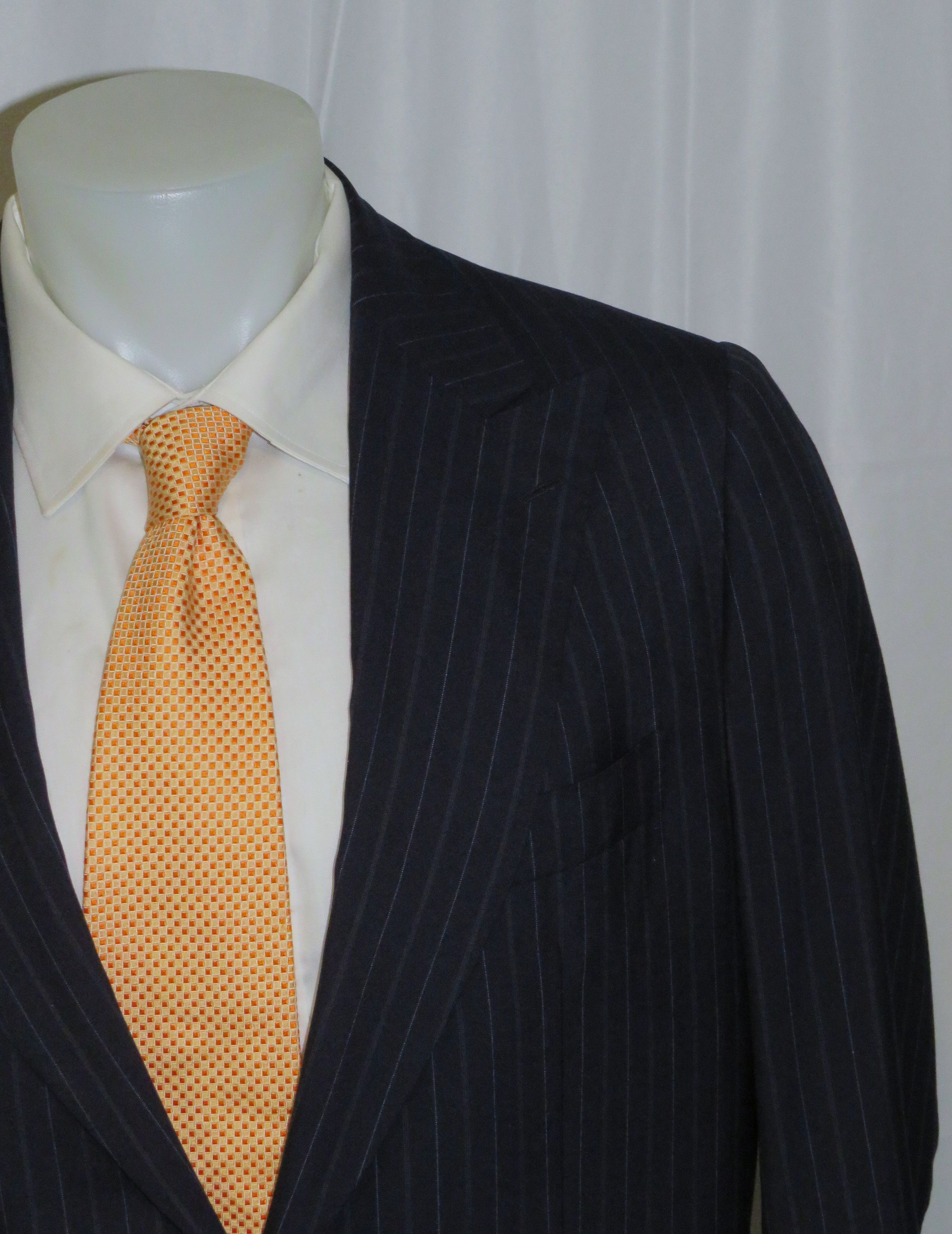 Kiton 100% Cashmere Navy Blue Striped Two Button Suit 43R Size 44R - 5 Thumbnail