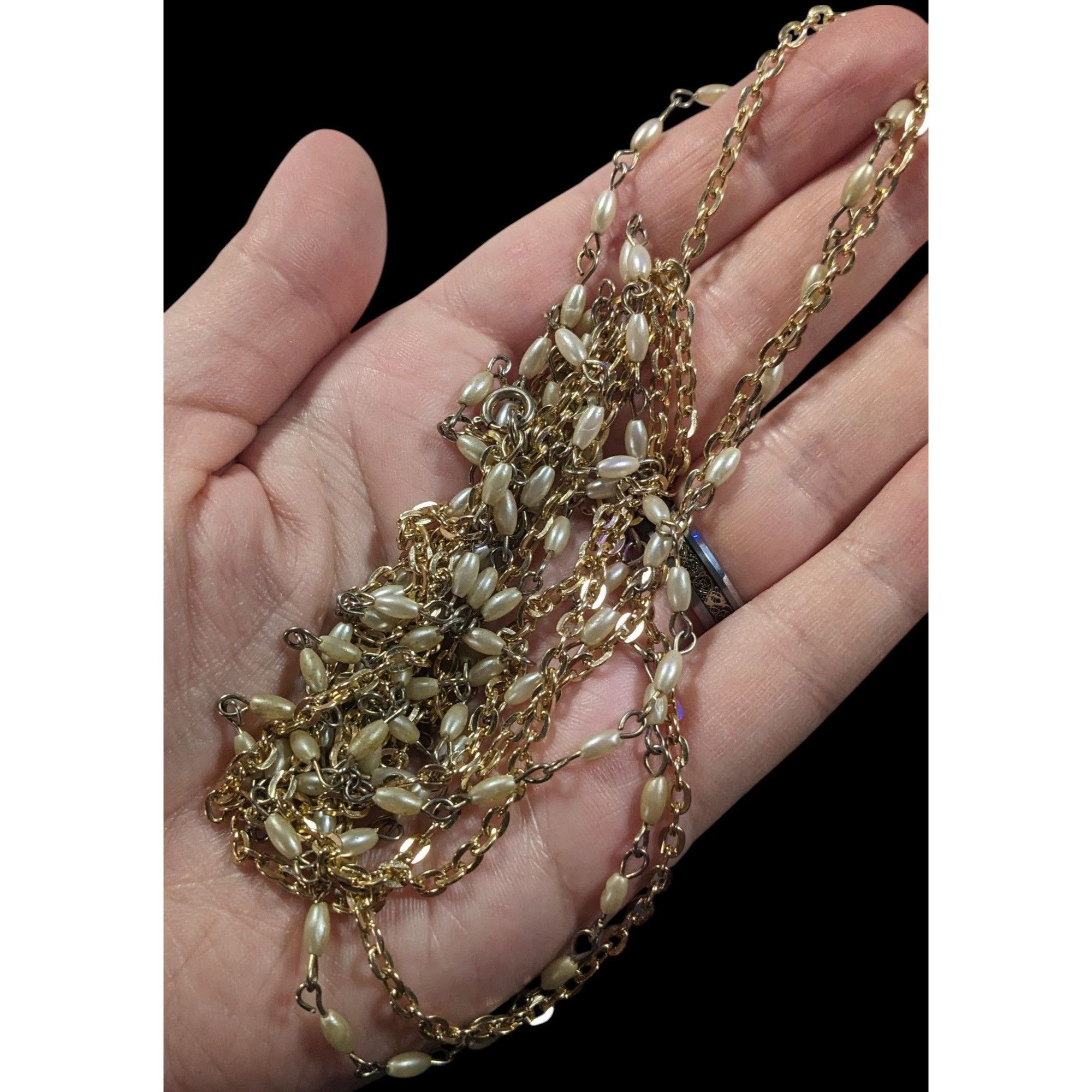 Other Elegant Hollywood Pearl Gold Tone Chain Double Layer Opera N Size ONE SIZE - 3 Thumbnail