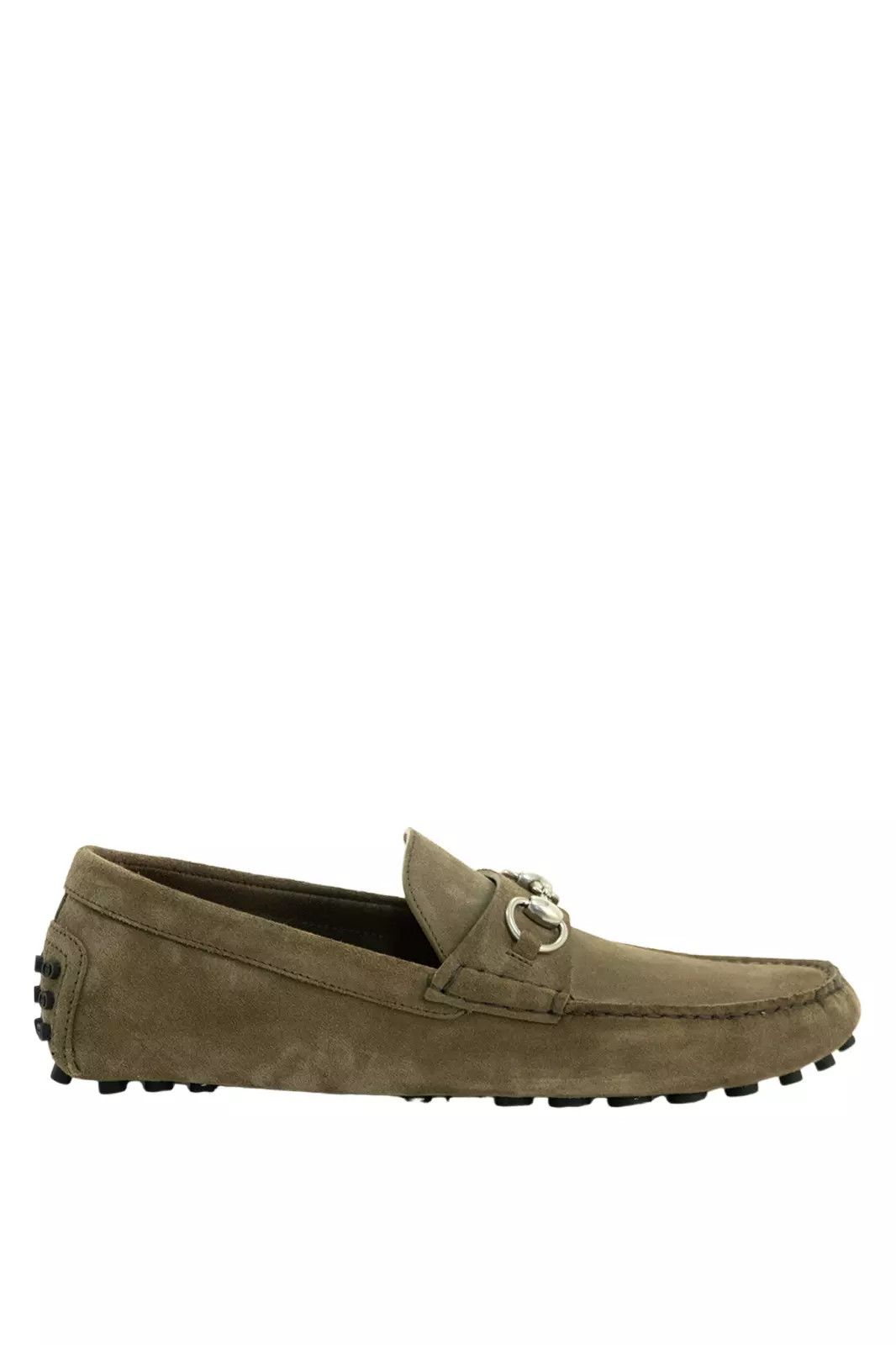GUCCI Men's Olive Suede Horsebit Driver Loafers