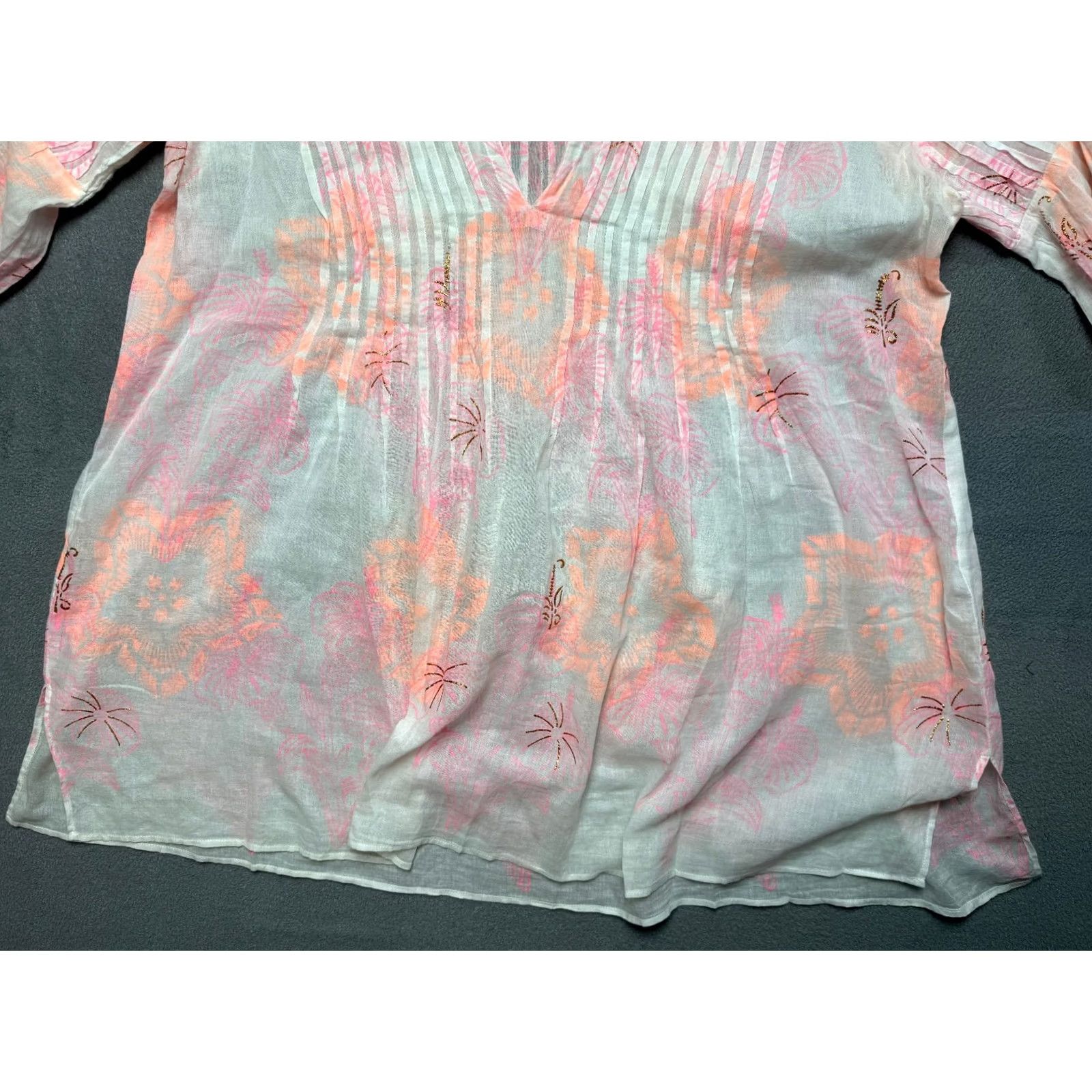 Vintage Juliet Dunn London Summer Cotton Dress Flowers pattern pink Womens One Size Midi Short Sleeve Dress Womens Pink Flowers pattern Fashion Sundress 90s? Size ONE SIZE - 7 Thumbnail