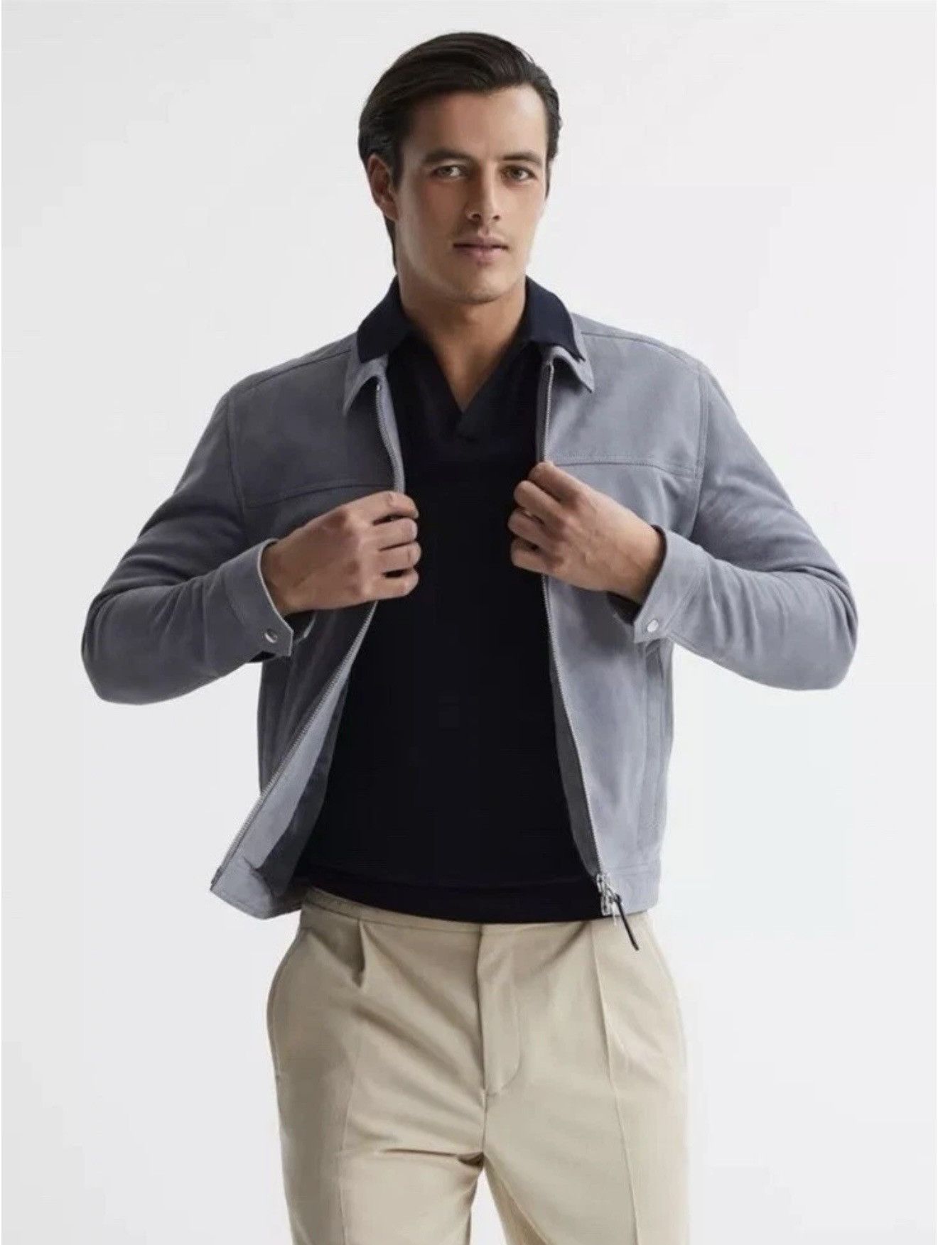 Reiss REISS MENS Riley Suede Jacket in Slate Blue Size US XL / EU 56 / 4 - 1 Thumbnail