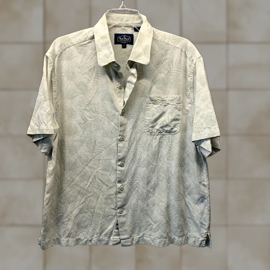 Nat Nast Nat Nast Shirt Adult Large Green White Floral Mens Silk Cotton 90s Hawaiian Shirt Size US L / EU 52-54 / 3 - 1 Thumbnail