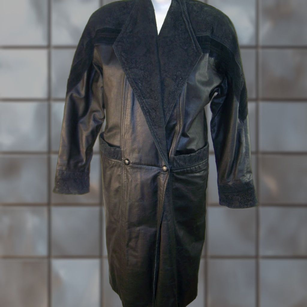 Pelle Studio Women's Black Leather Trench Coat Large Heavyweight