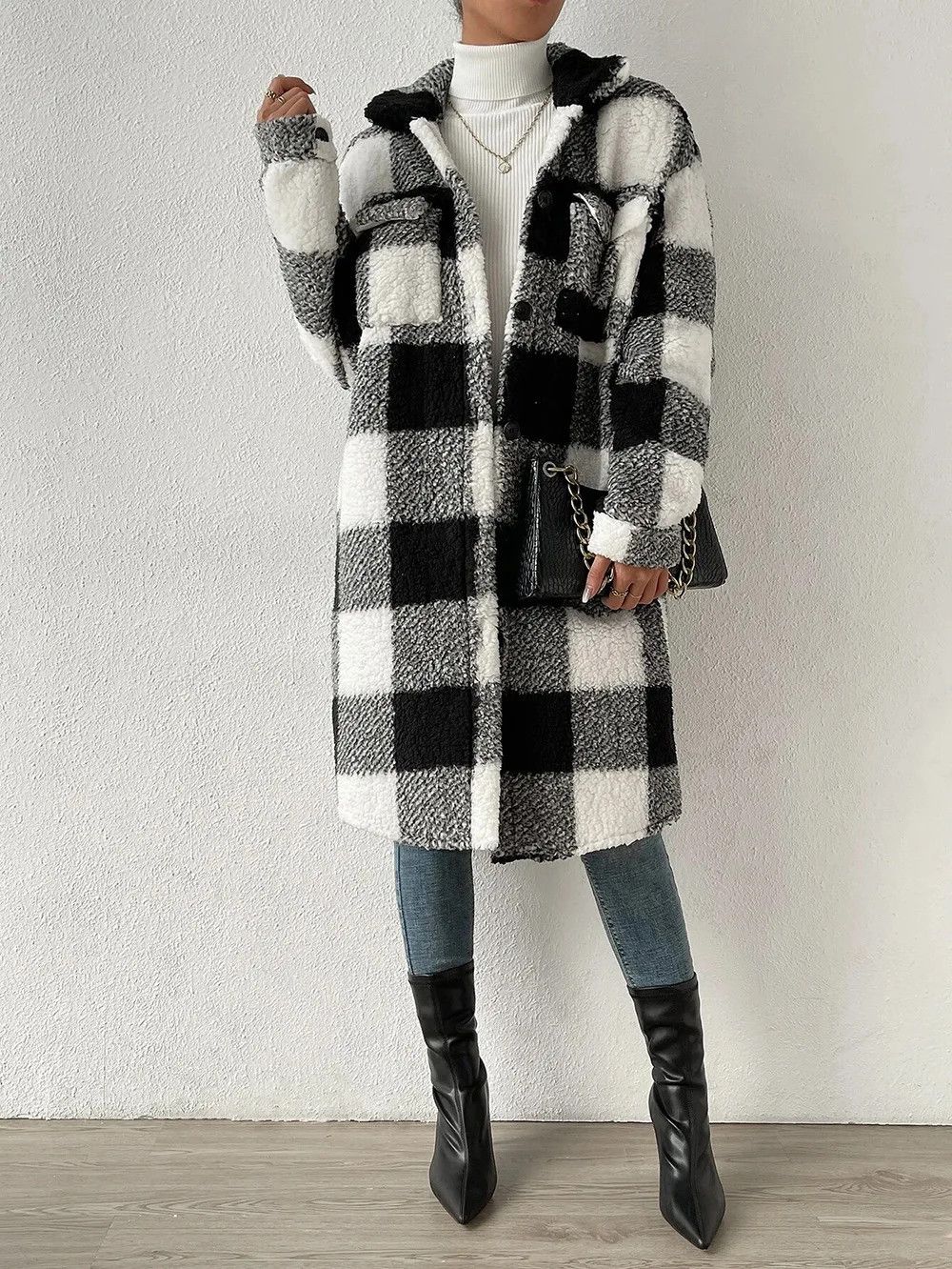 Japanese Brand Open Lapel Plush Plaid Jacket Size XL / US 12-14 / IT 48-50 - 2 Thumbnail