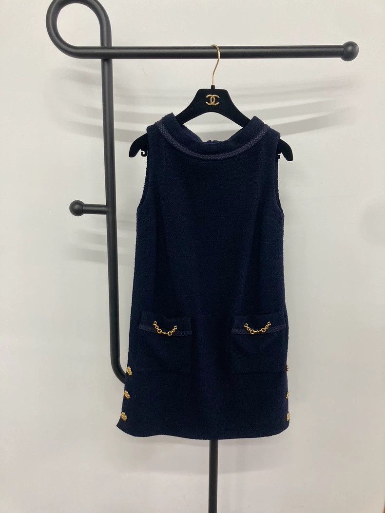 Gucci Gucci Navy Blue Metal Chain Wool Dress - dmc Size US S / EU 44-46 / 1 - 1 Thumbnail