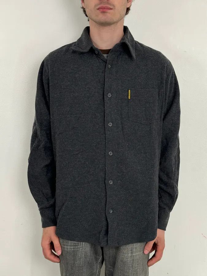 Armani 1990s Armani Dark Grey Minimalist Wool Blend Shirt Size US M / EU 48-50 / 2 - 2 Thumbnail