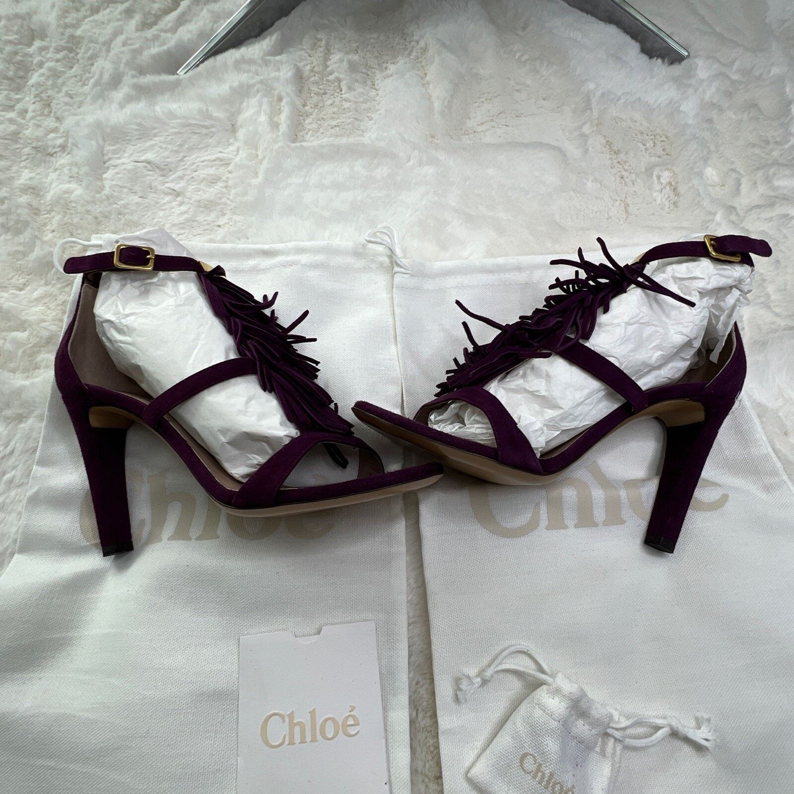 Chloe CHOLE-Fringe Suede Heel/Sandal Violet In Box-Made In Italy Size US 6 / IT 36 - 3 Thumbnail