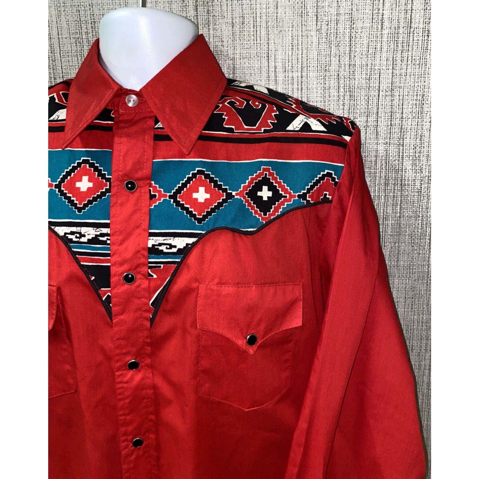 Vintage Tater Sax Mens Red Snap Button Long Sleeve Button Front Shirt 23.5 In Armpit Size US L / EU 52-54 / 3 - 2 Thumbnail
