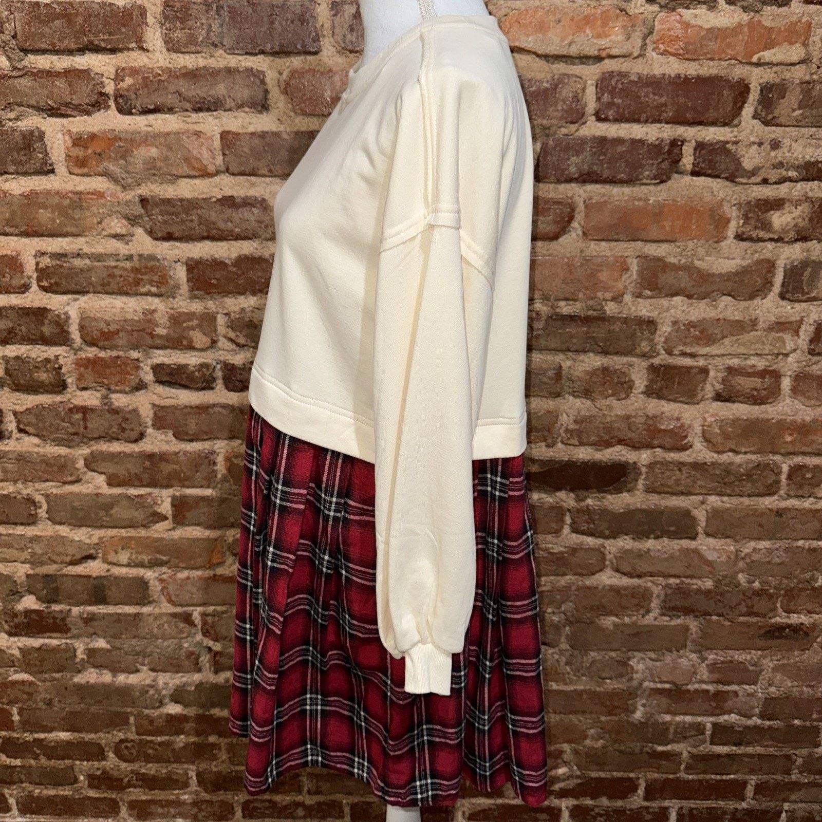 Anthropologie Entro NWT Holly Mix Media Sweatshirt & Plaid Dress Sz S Size S / US 4 / IT 40 - 4 Thumbnail