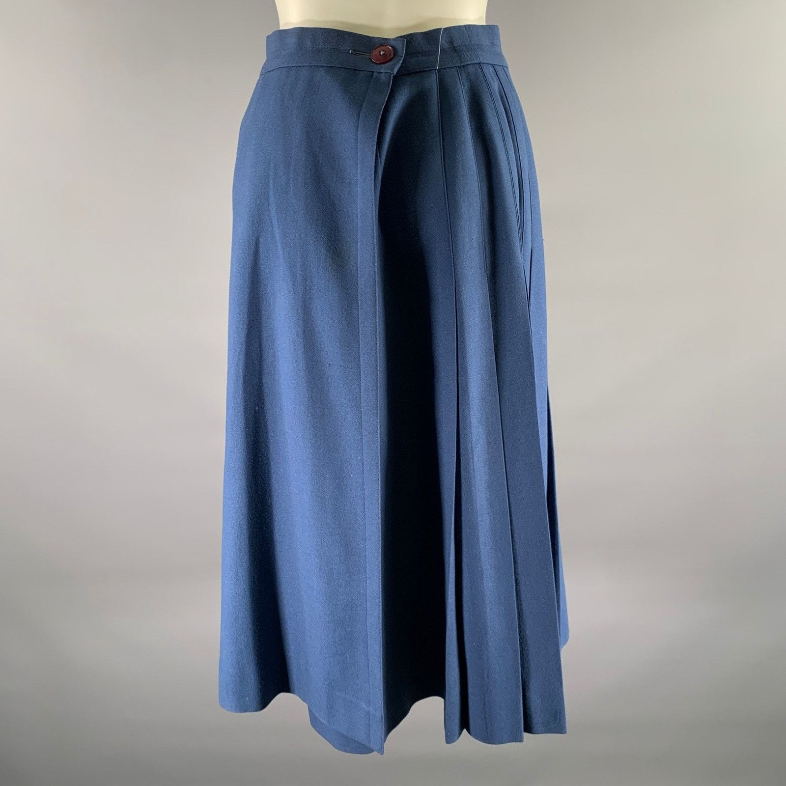 Hermes HERMES Size 6 Blue Wool Pleated Knee-Length Skirt Size 27" / US 4 / IT 40 - 3 Thumbnail