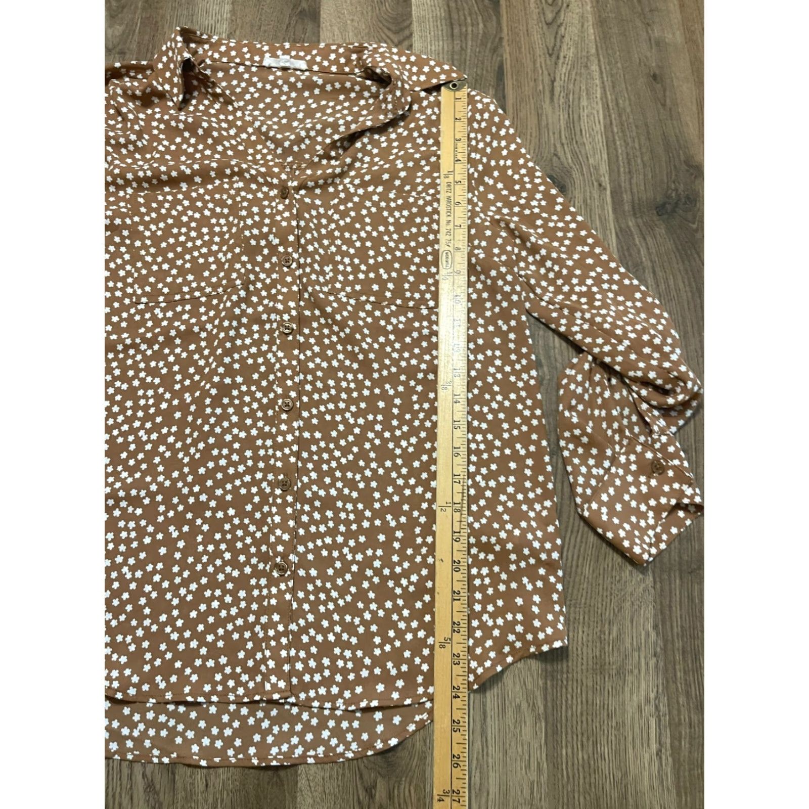Vintage Maurices Shirt Women's Medium Brown White Floral Long Sleeve Button Up Shirt Size M / US 6-8 / IT 42-44 - 7 Thumbnail