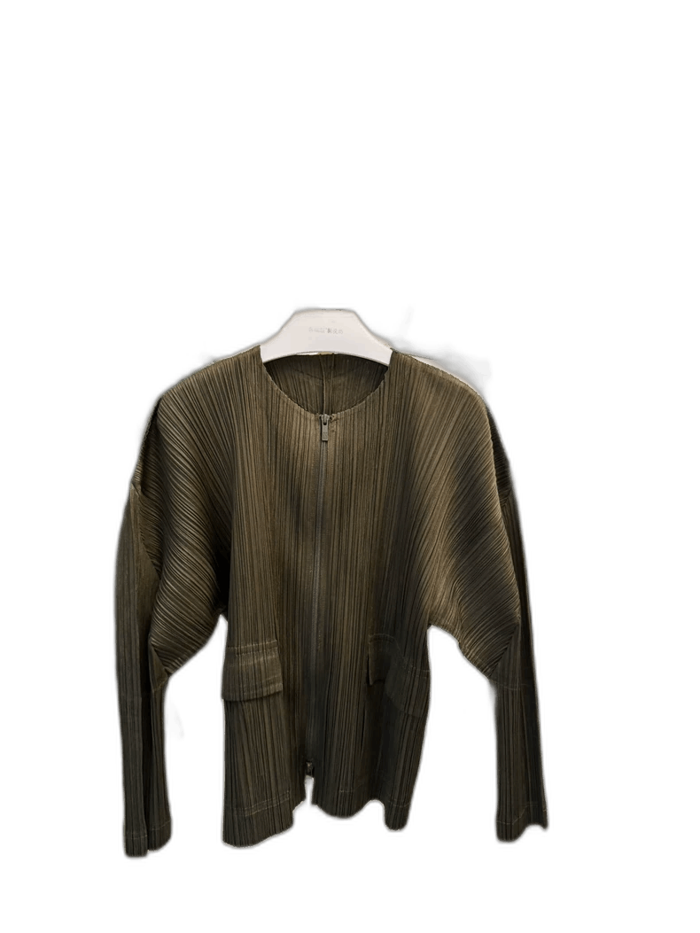 Issey Miyake Zip Cardigan in Khaki Green-yf