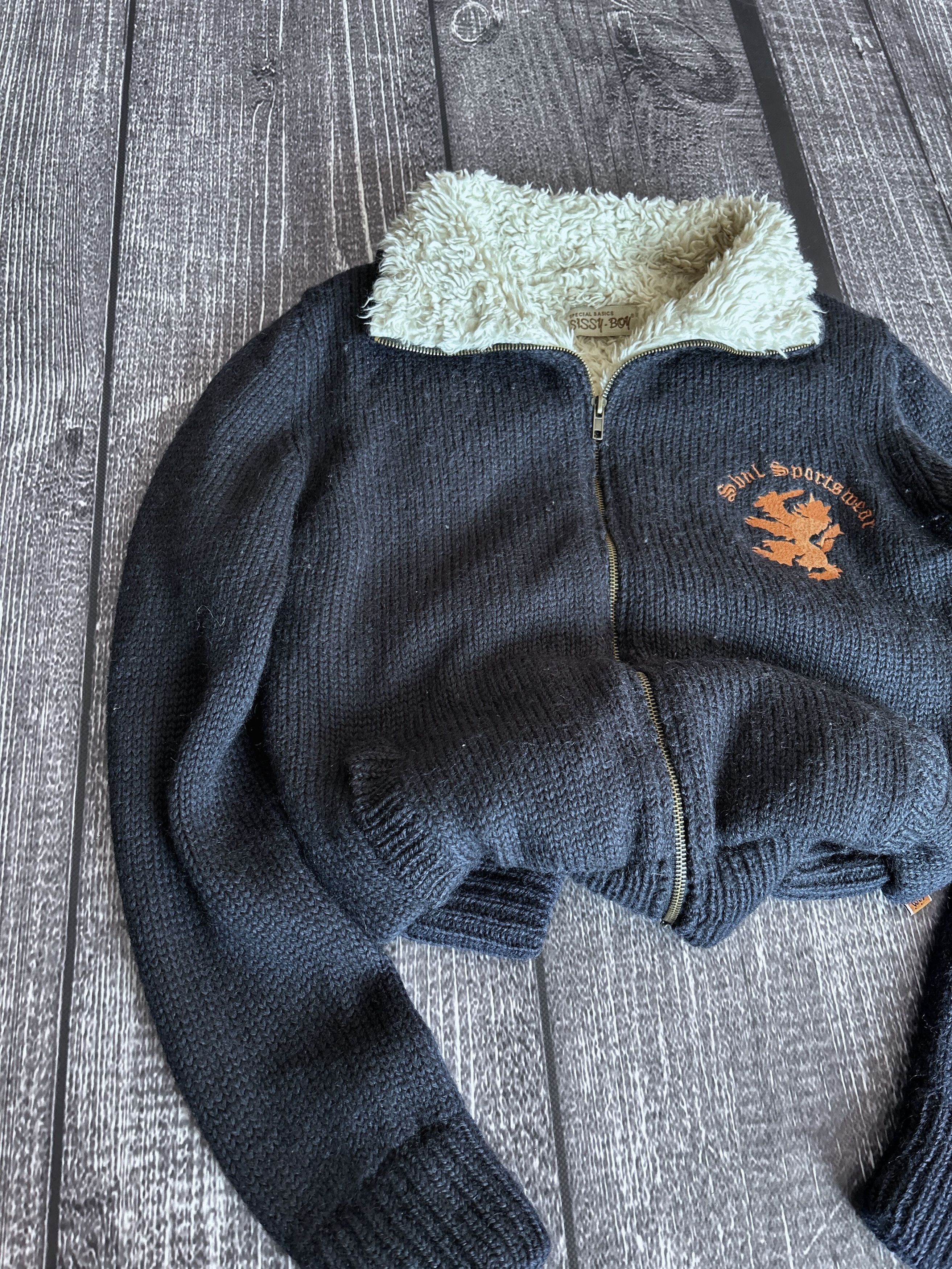 Vintage Sissi Boy Navy Knit Sherpa Lined Zip Sweater Jacket Size US S / EU 44-46 / 1 - 2 Thumbnail