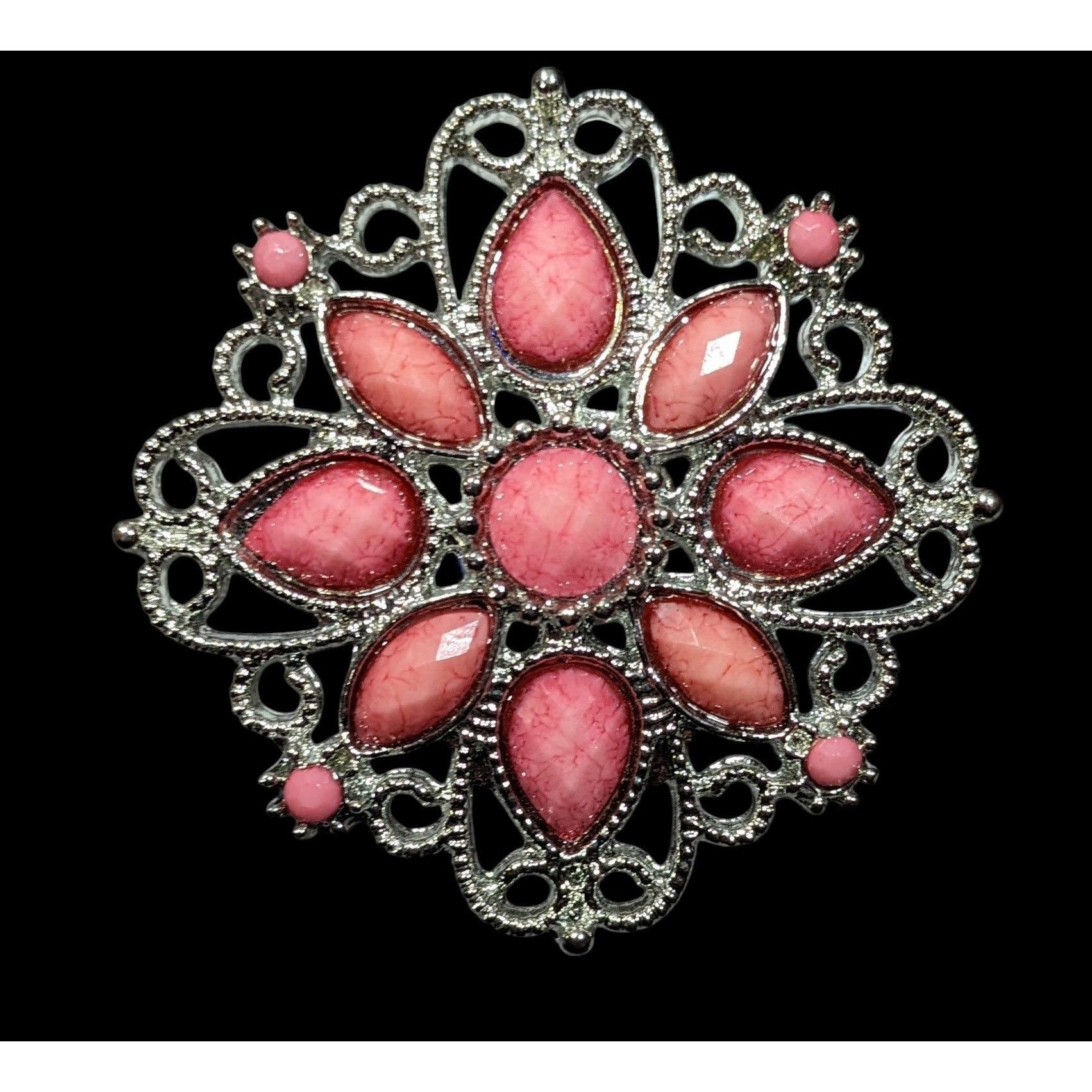 Other Fairycore Floral Ring Silver Tone With Pink Stones Statement Size ONE SIZE - 1 Thumbnail