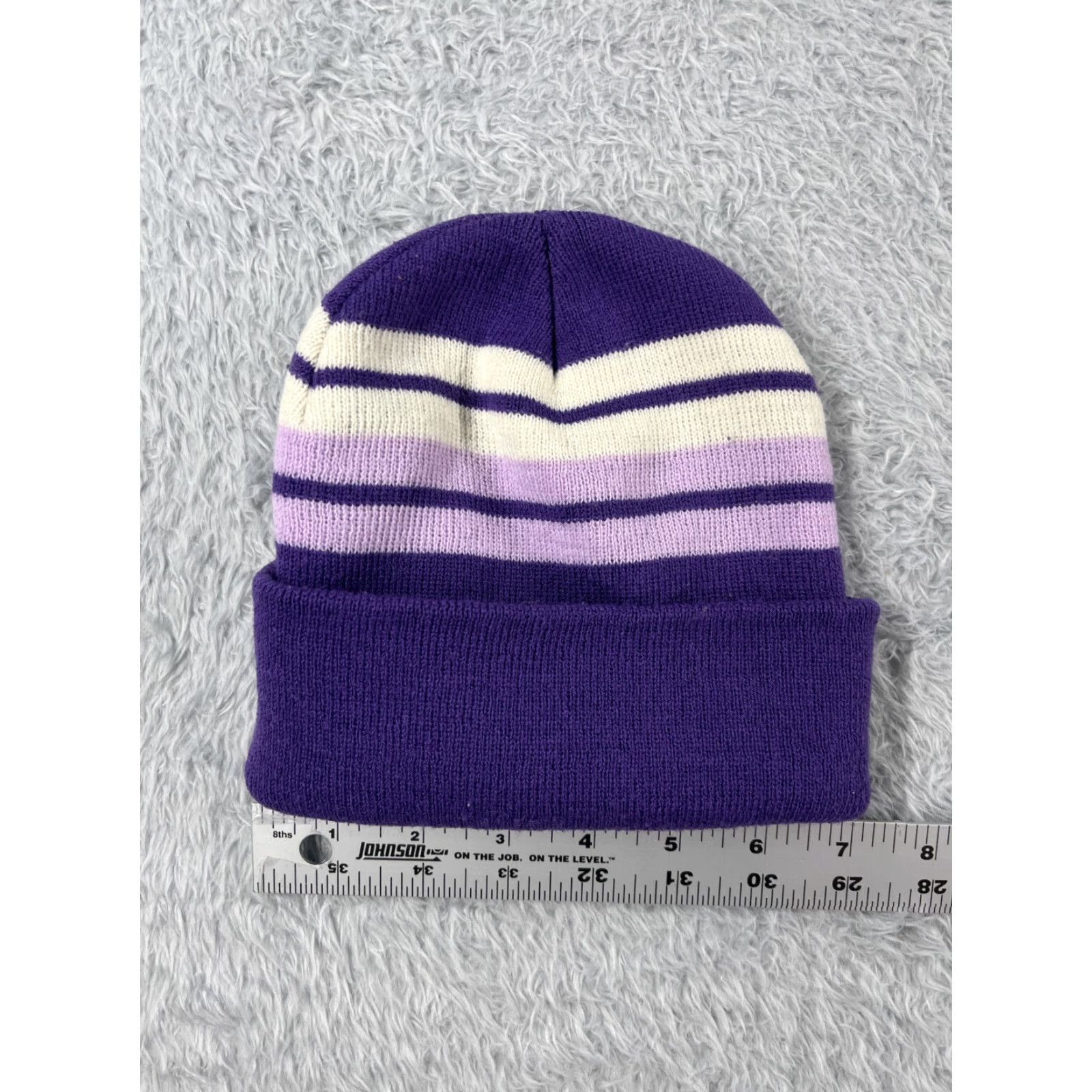 Vintage Paris Accessories Beanie Adult One Size Purple Stripe Knit 100% Acrylic Womens Size ONE SIZE - 4 Thumbnail