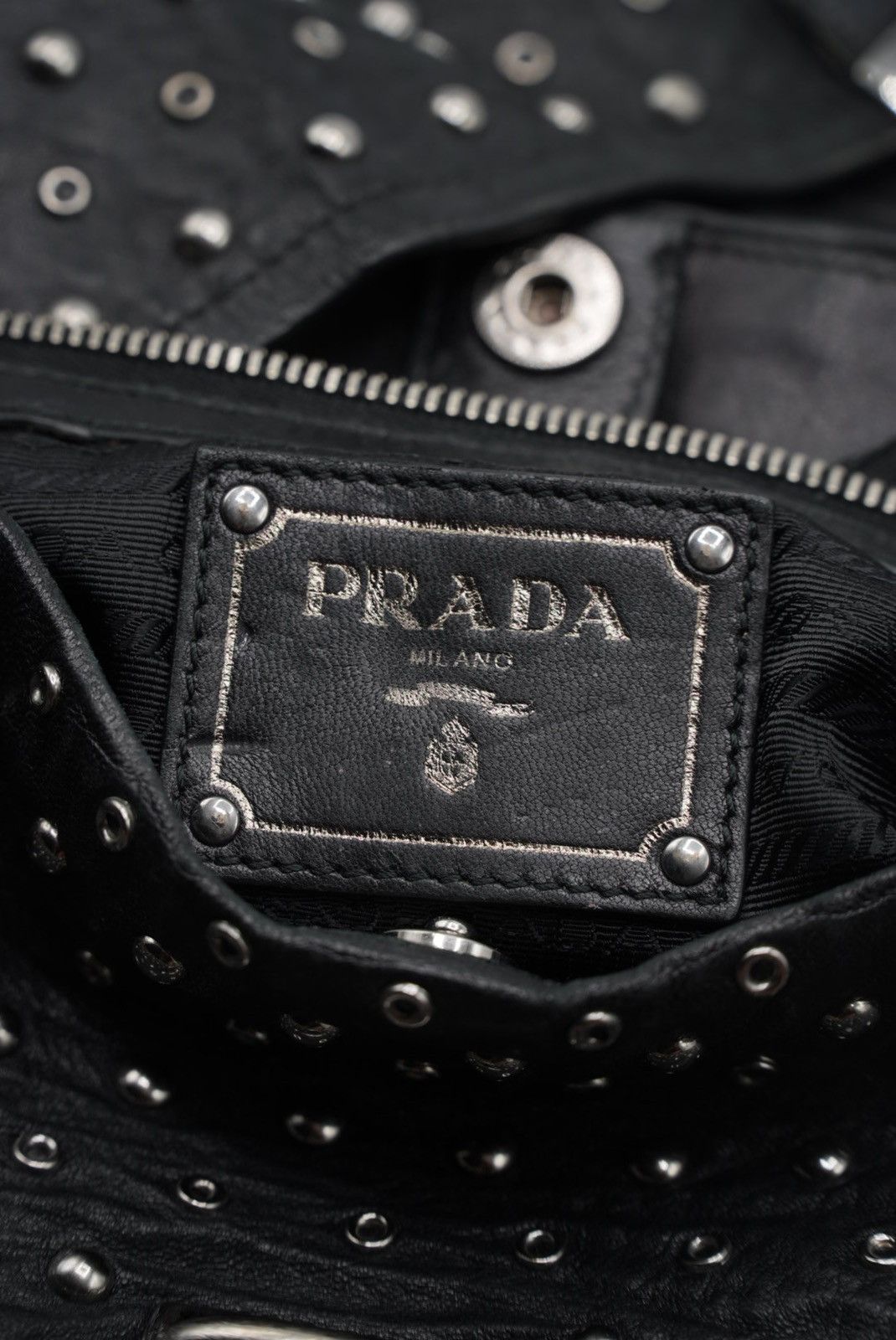 Prada Prada Black Leather Studded Handbag Size ONE SIZE - 13 Thumbnail