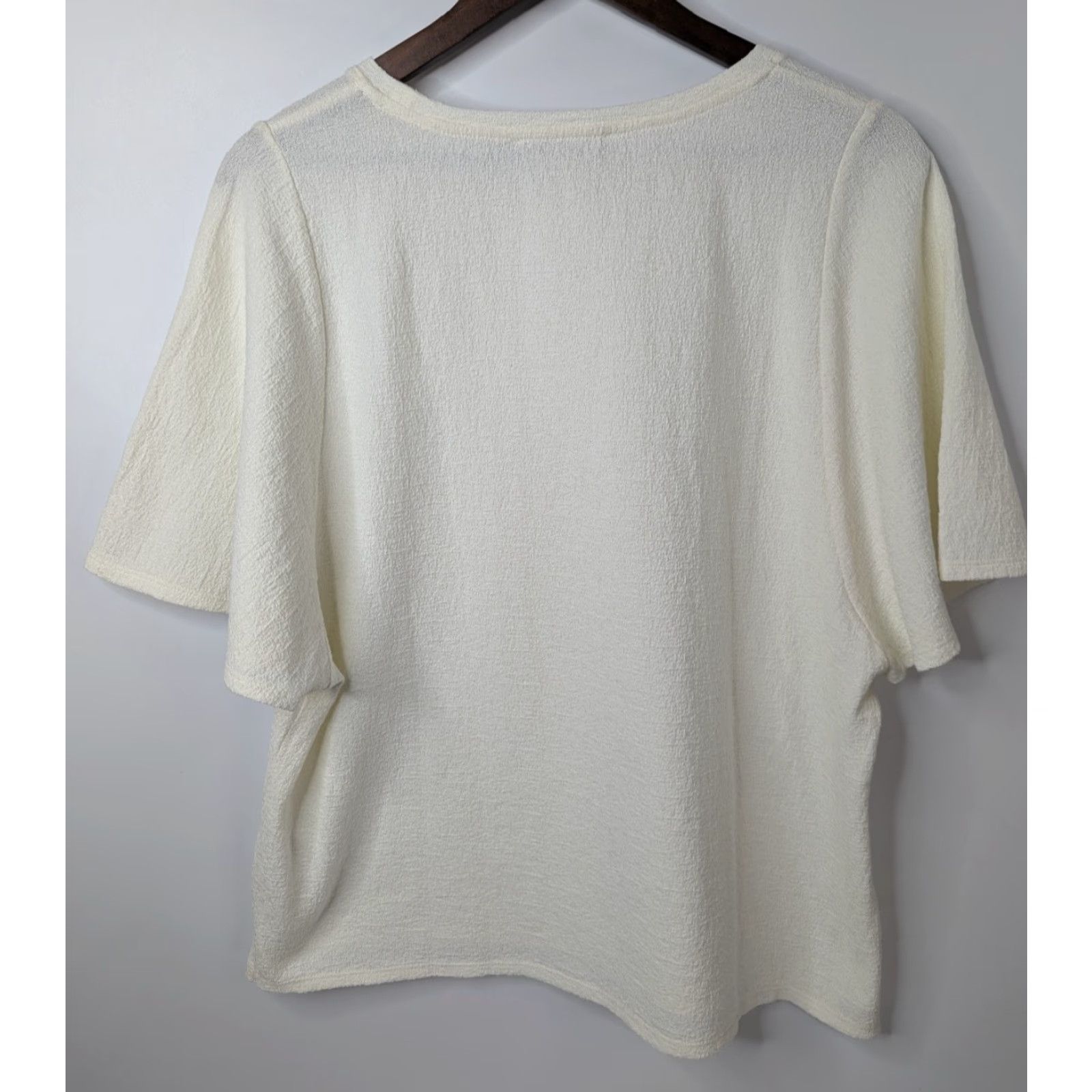 Vintage Garnet Hill Ivory Womens Blouse Shirt L Top Size Large Flutter Short Sleeve Cotton Size L / US 10 / IT 46 - 2 Thumbnail