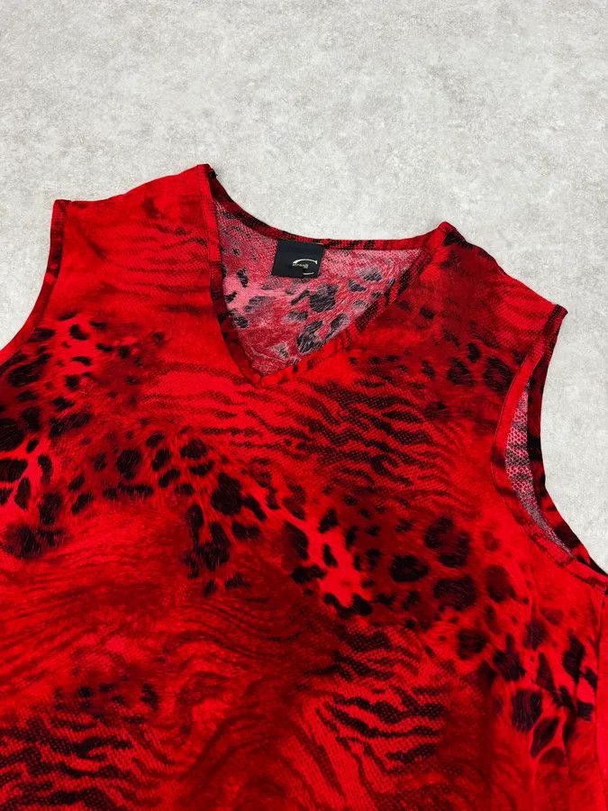 Just Cavalli 2000s Cavalli Leopard Red Tank Top Size M / US 6-8 / IT 42-44 - 5 Thumbnail