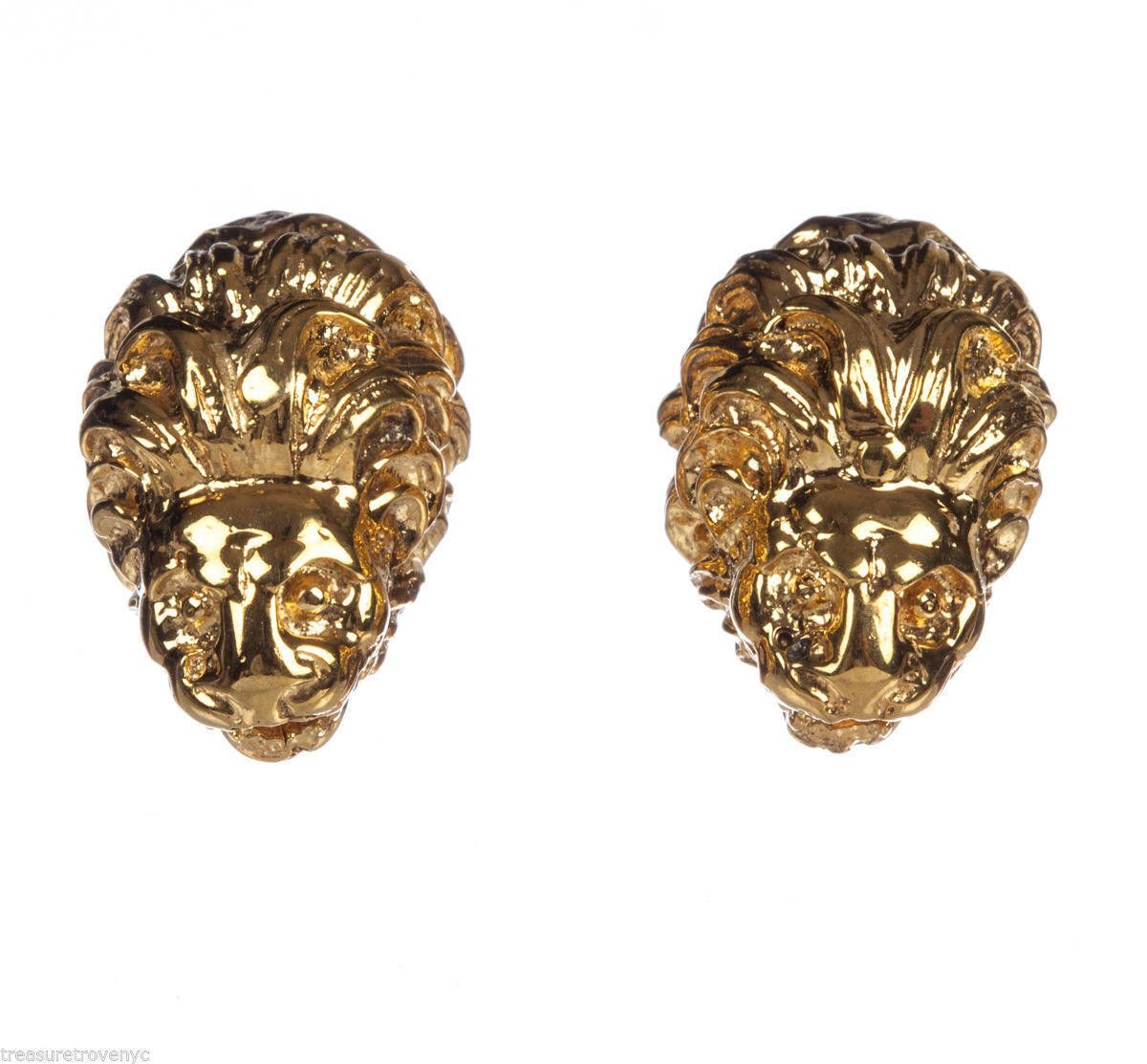 Designer 18 kt Gold Plated Brass Etruscan Lion Earrings Alberto Juan Size ONE SIZE - 1 Thumbnail