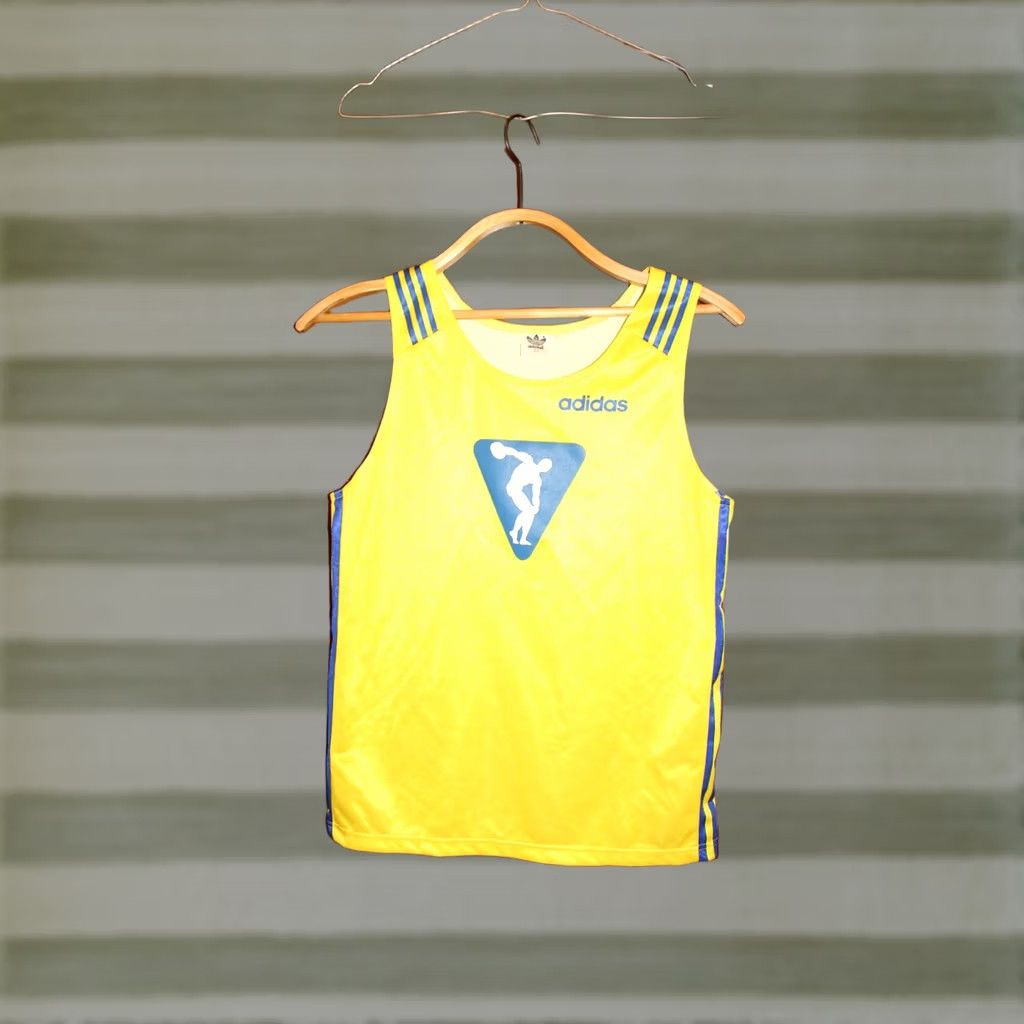 Adidas VINTAGE adidas Olympic vest Shirt Unisex Adults 34 Yellow with blue stripes Mens Womens Girls Boys Size US S / EU 44-46 / 1 - 1 Thumbnail