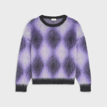 image of Celine Brushed Boxy Cropped Mohair Sweater In Purple, Men's (Size Medium)