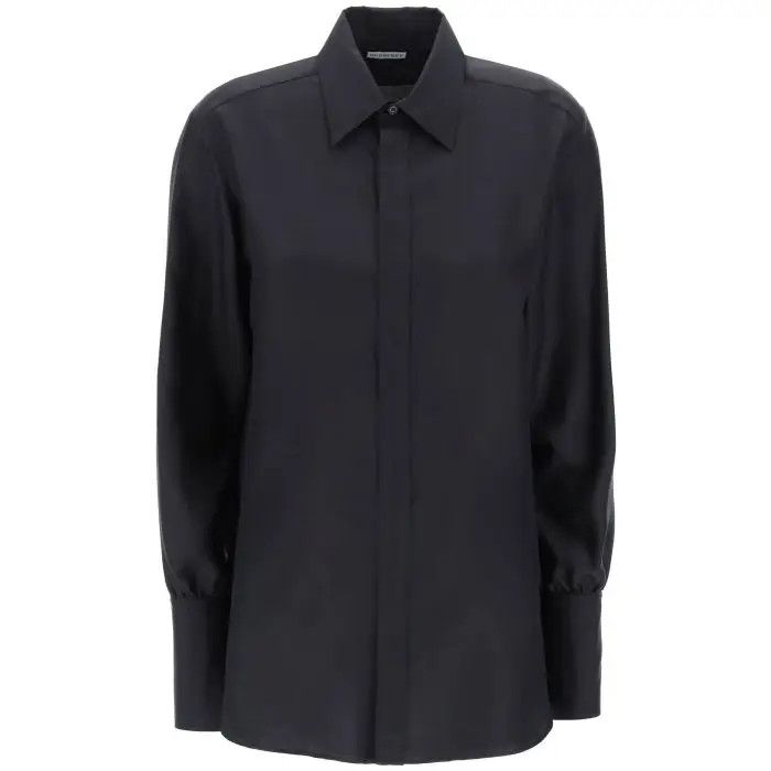 image of Burberry O1S22I1N0424 Long Sleeved Silk Shirt In Black, Women's (Size XS)