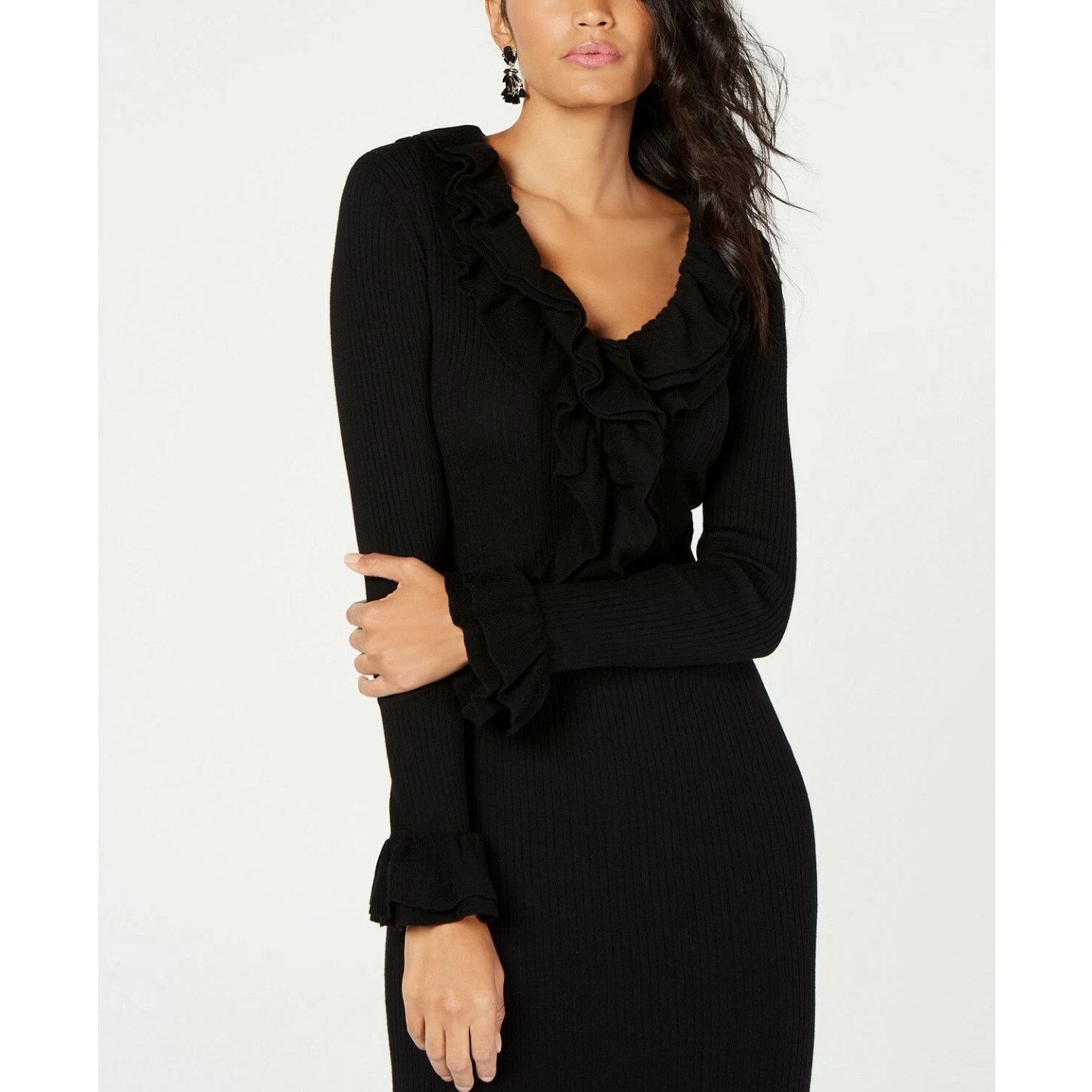 Trina Turk NWOT $328 Trina Turk Quill Ruffle Sweater Dress Black S Size S / US 4 / IT 40 - 1 Thumbnail