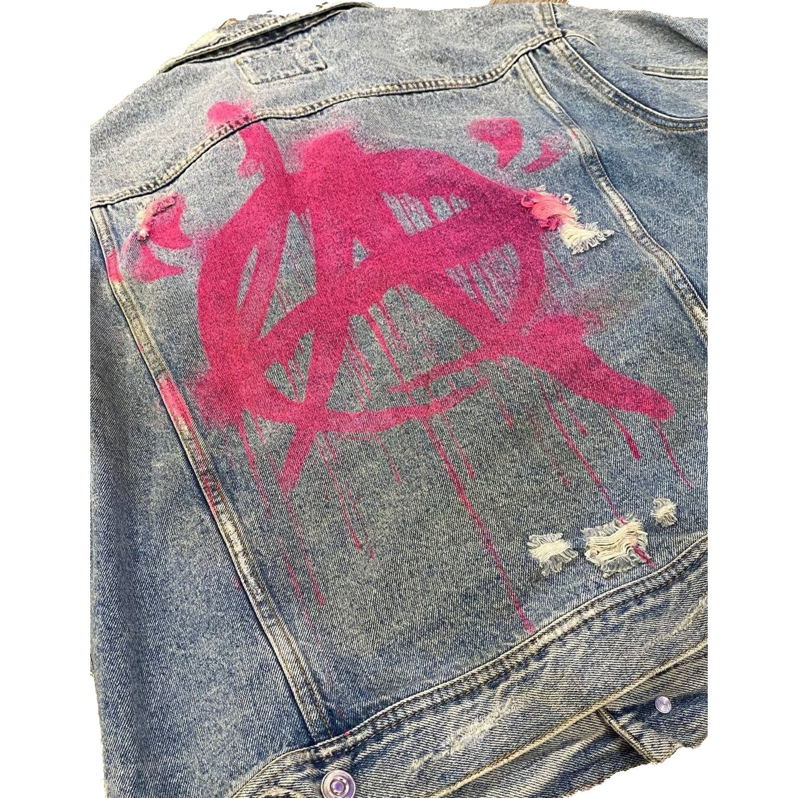 Other PUNK LA Anarchy Pink Distressed Jean Jacket Mosh Y2K sz M Size US M / EU 48-50 / 2 - 6 Thumbnail