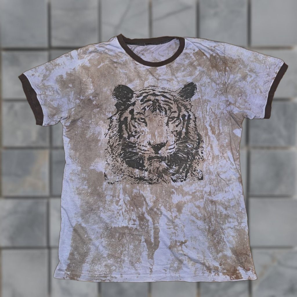 Vintage VINTAGE F!N T-Shirt Tiger Tie Dye Ringer Blue US M Crew Neck Short Sleeve Men 20X26 N/A Size US M / EU 48-50 / 2 - 1 Thumbnail