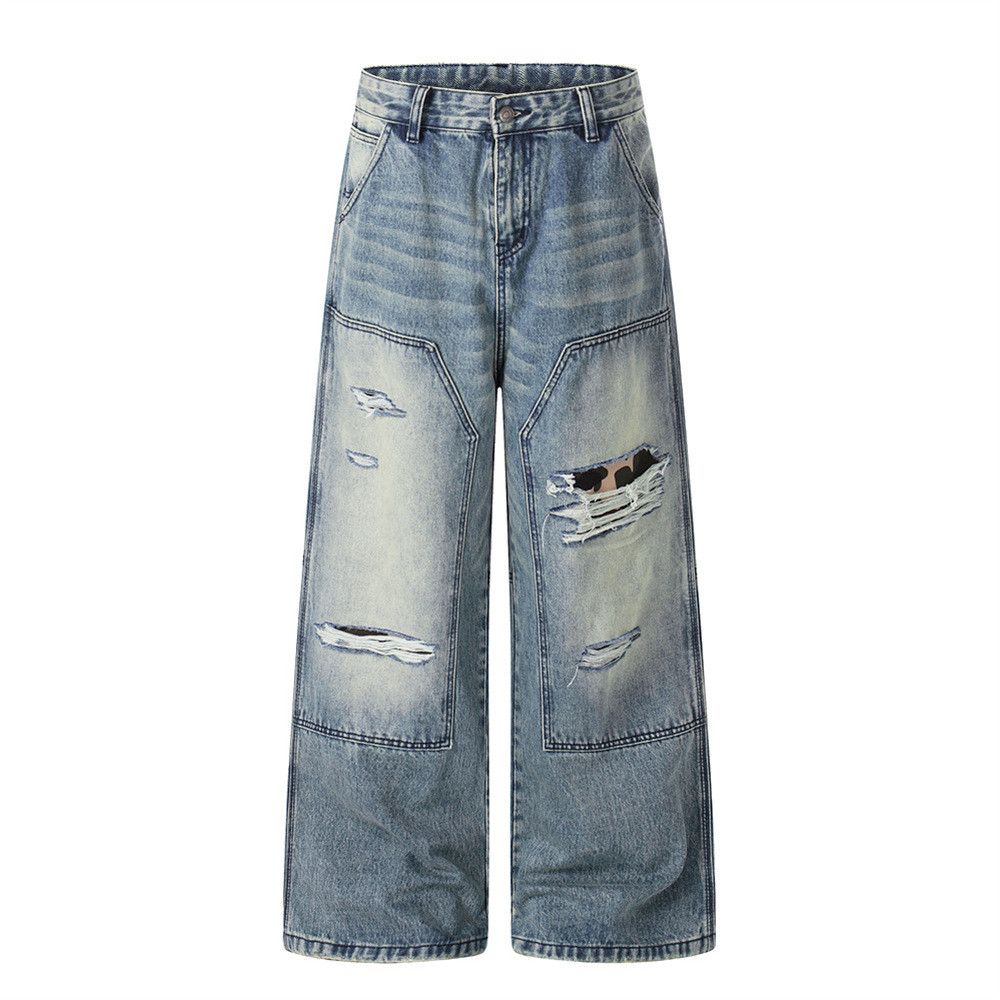 Vintage Loose-fitting men's punk gradient distressed jeans Size US 32 / EU 48 - 1 Thumbnail