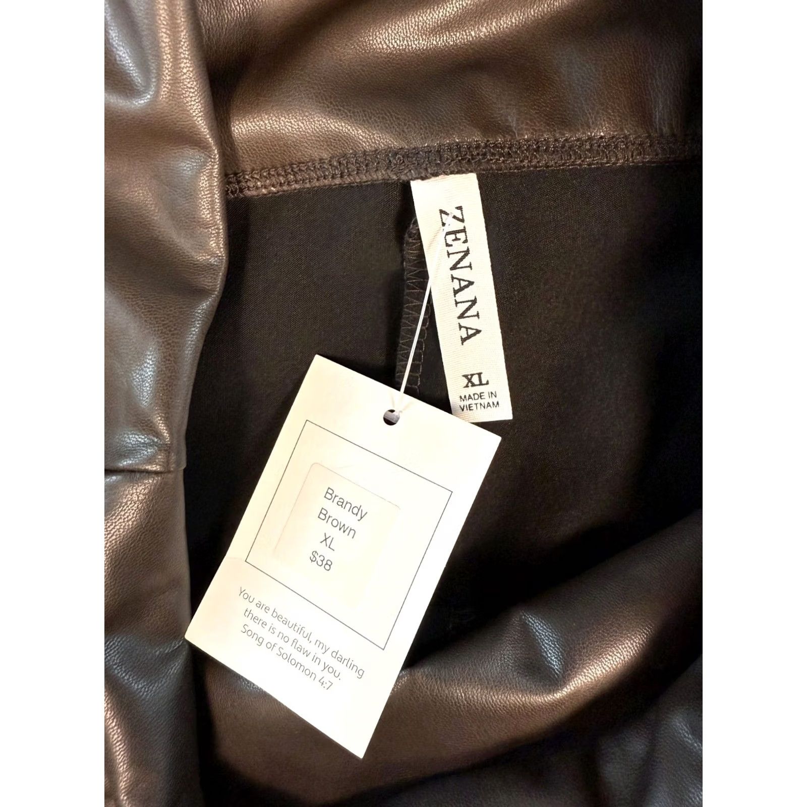 Vintage Zenana High Waist Faux Leather Leggings Pants XL Brown NWT D258 Womens Size 40" / US 18 - 5 Thumbnail