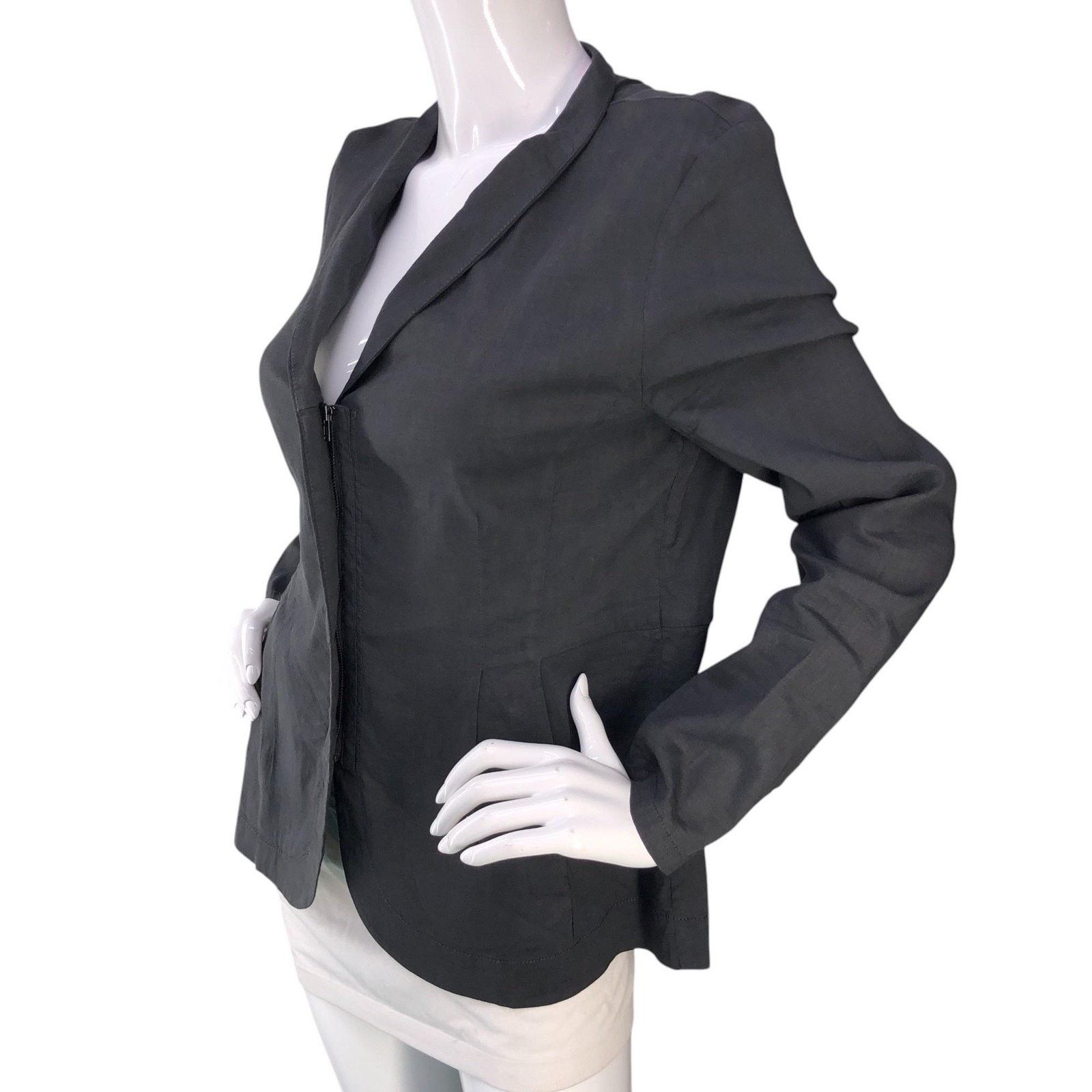 Eileen Fisher Eileen Fisher Blazer M Charcoal Linen Blend Jacket Stretch Size M / US 6-8 / IT 42-44 - 4 Thumbnail