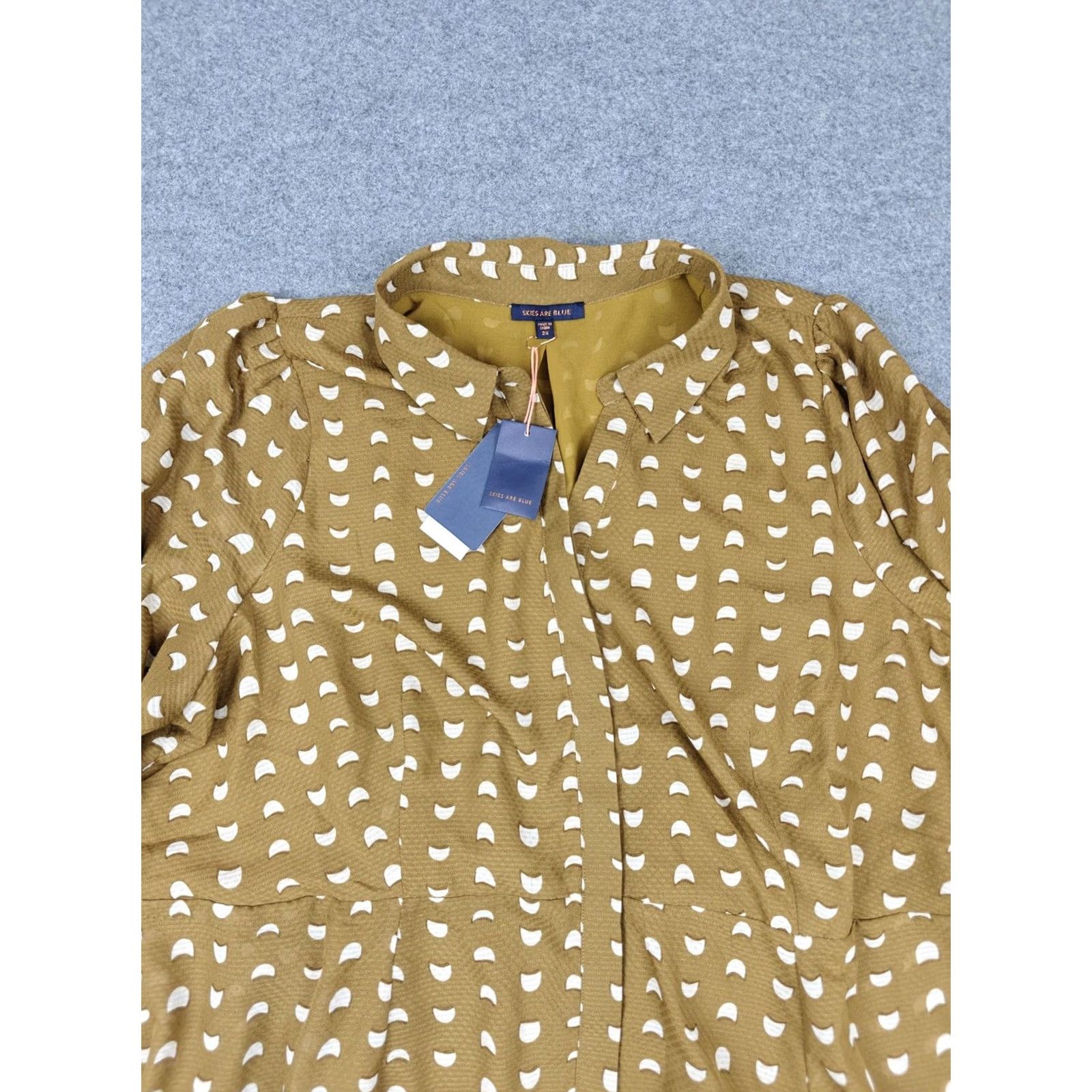 Vintage Skies Are Blue Shirt Dress Womens 2X Green Geometric Fit & Flare Long Sleeve New Size XXL / US 16-18 / IT 52-54 - 2 Thumbnail