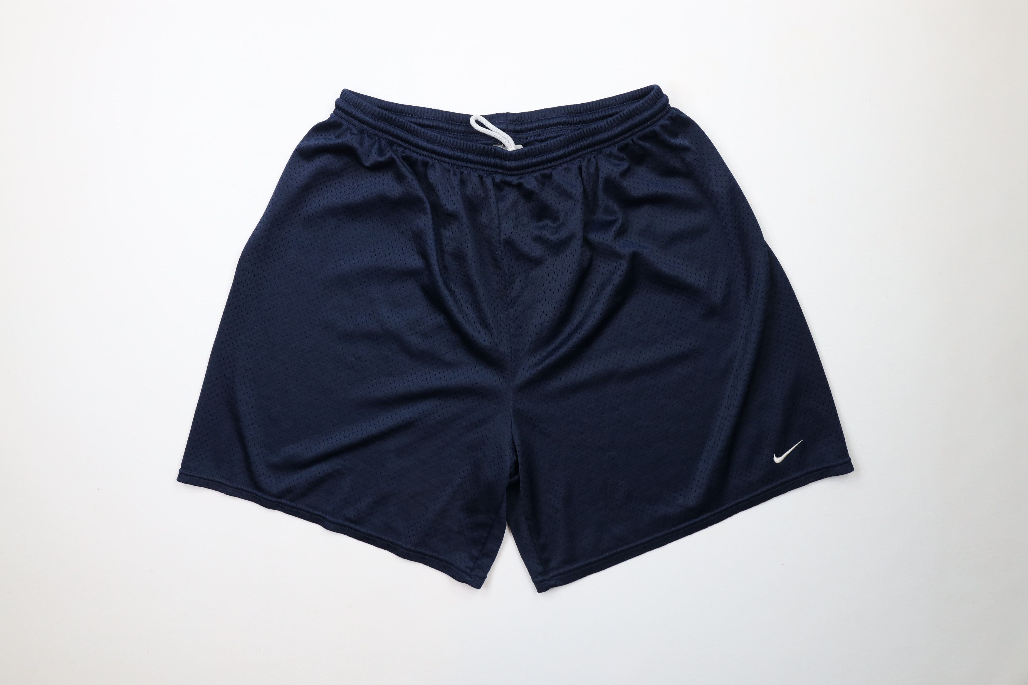 Nike × Vintage Vintage Nike Mini Swoosh Above Knee Mesh Shorts Navy Blue Size US 36 / EU 52 - 1 Thumbnail